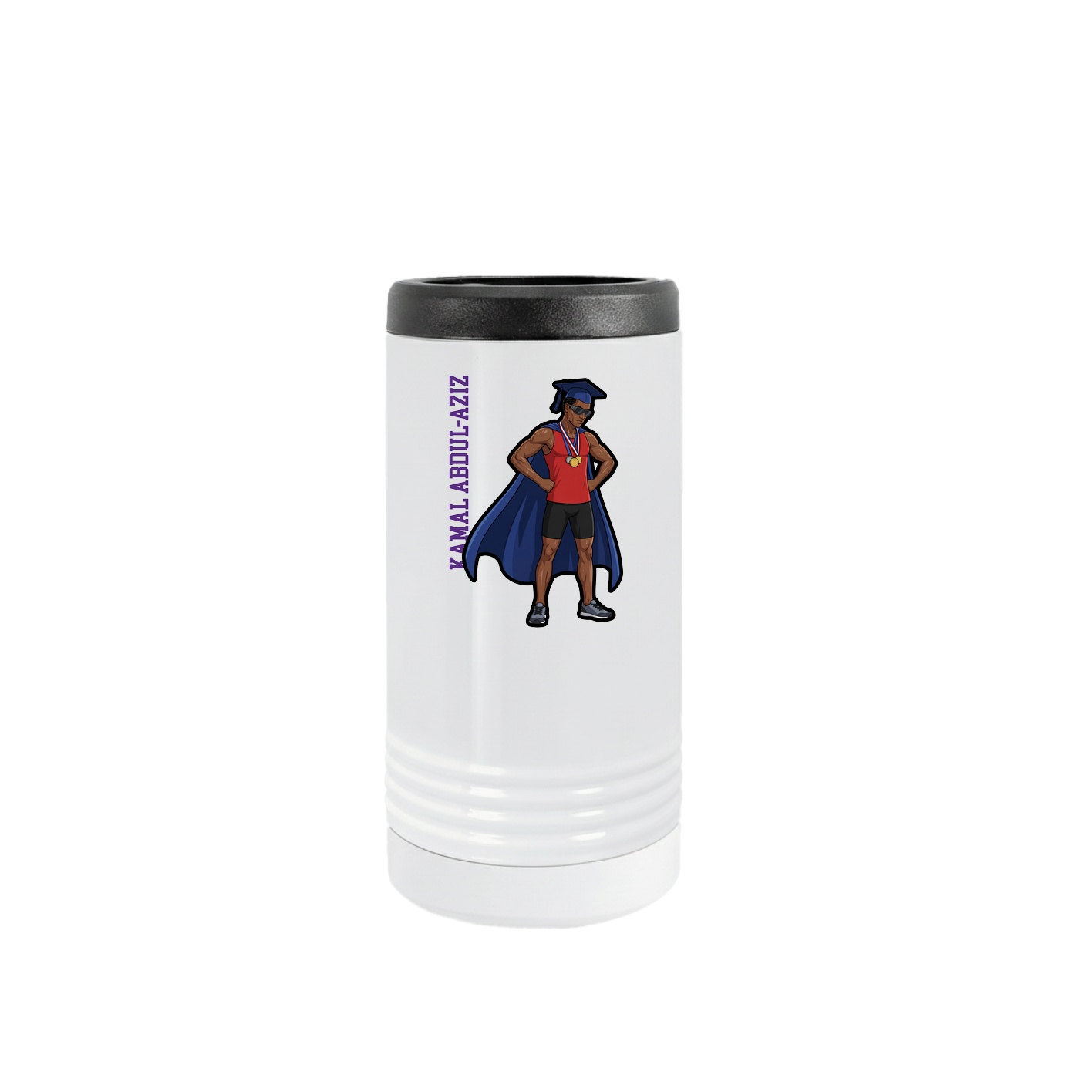 Slim Beverage Holder — Name Vertical in White