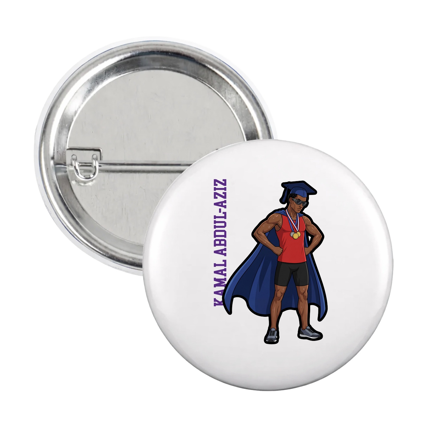 Game Day Button — Name Vertical in White