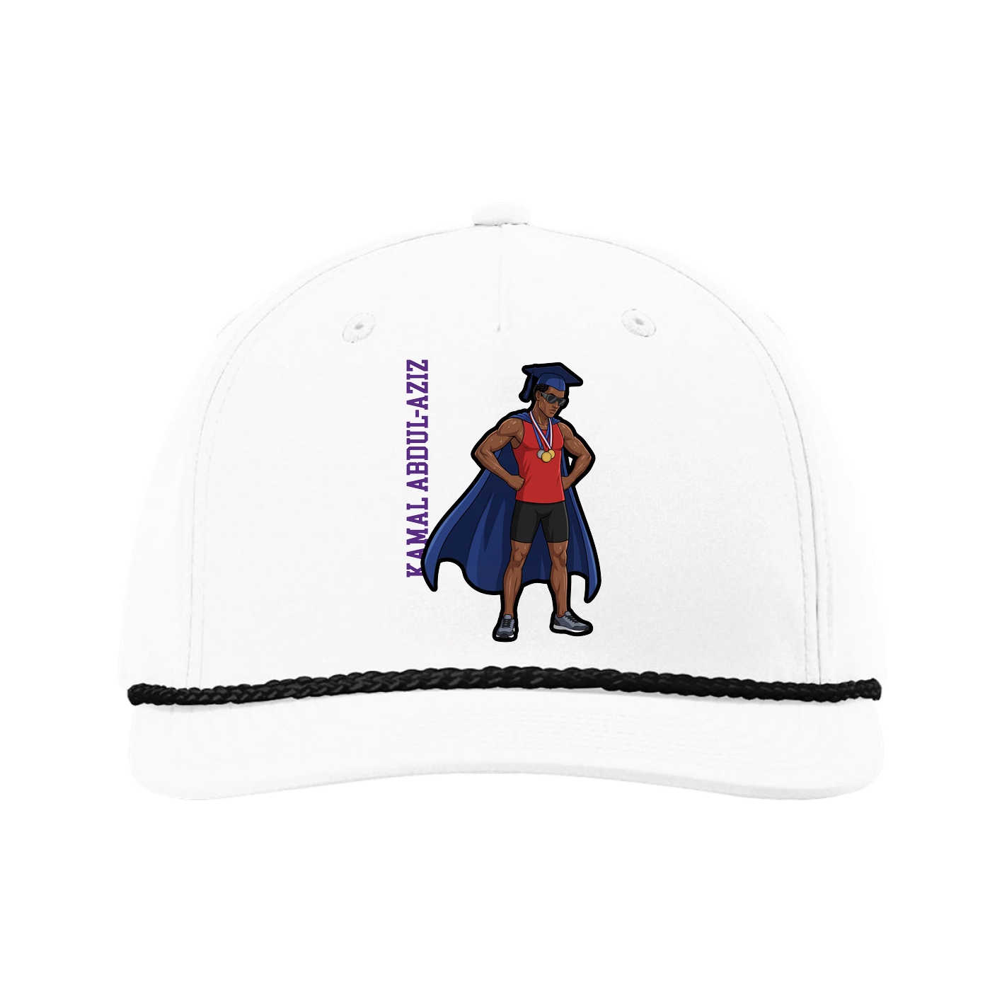 Five-Panel Classic Rope Cap — Name Vertical in White