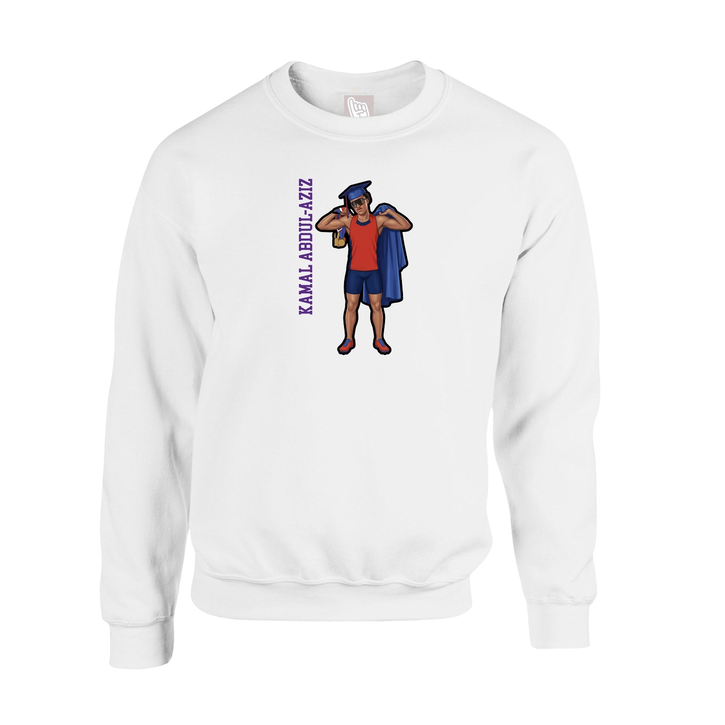 Fleece Crew — Name Vertical in White