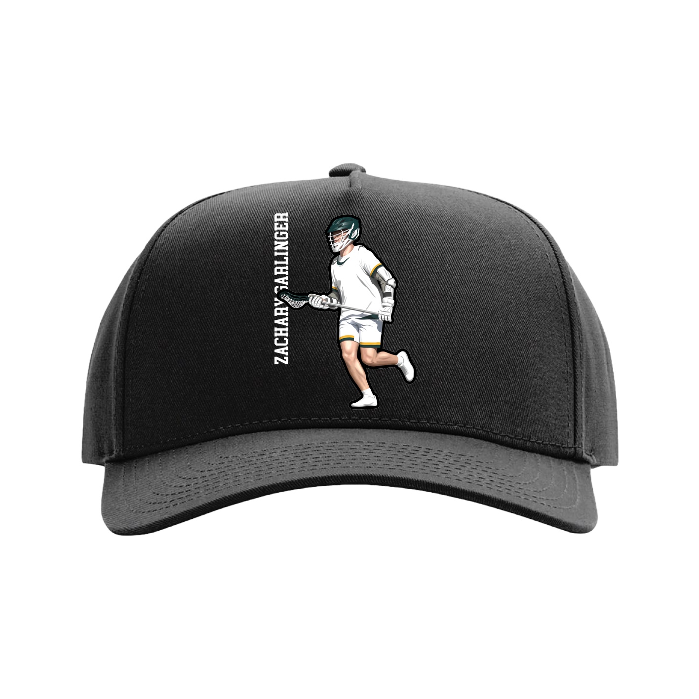 Full Fabric Five-Panel Champ Cap — Name Vertical in Black