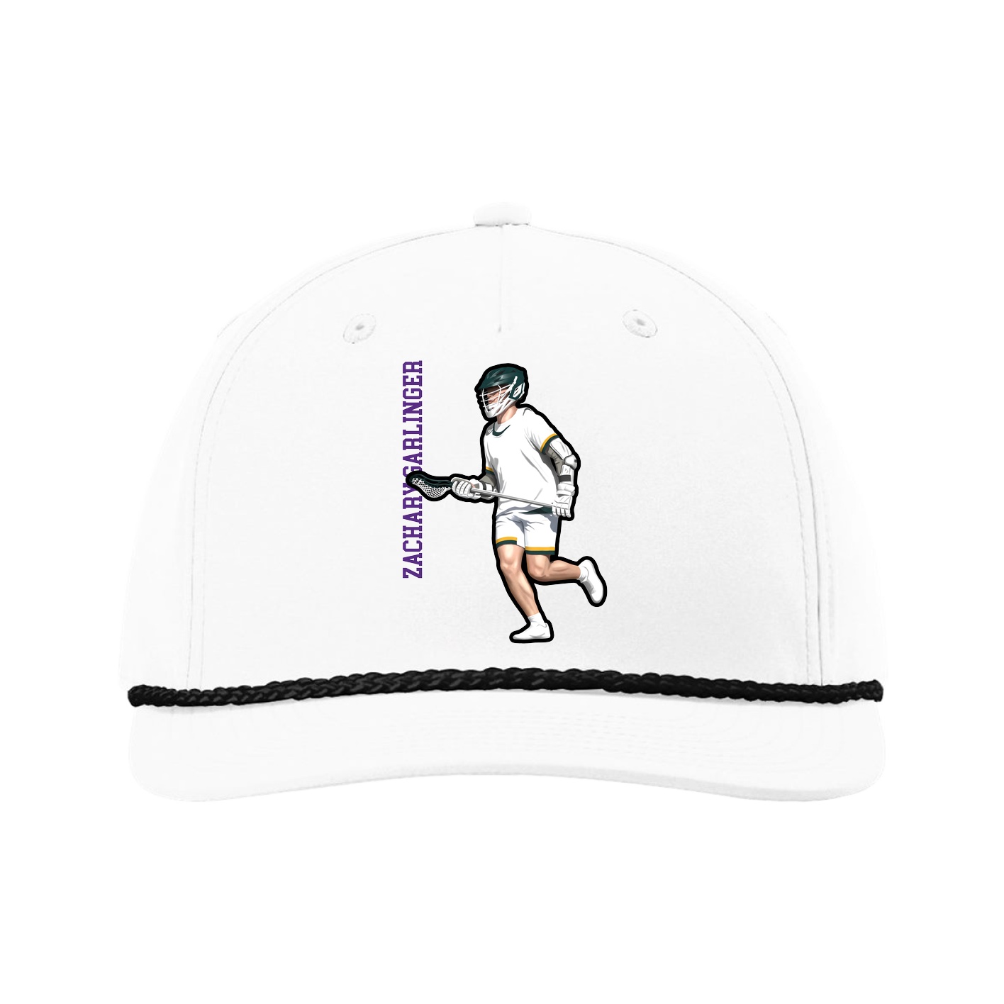 Five-Panel Classic Rope Cap — Name Vertical in White