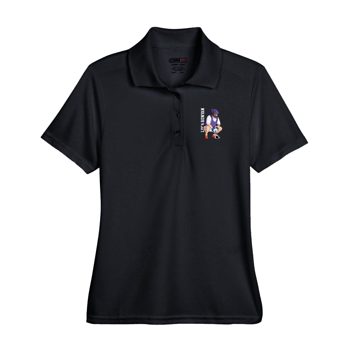 Performance Polo — Name Vertical in Black