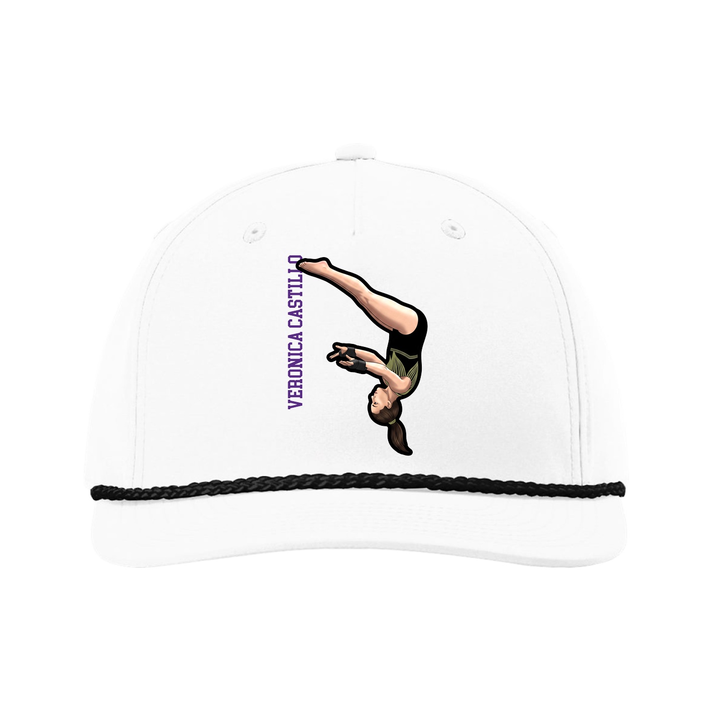 Five-Panel Classic Rope Cap — Name Vertical in White