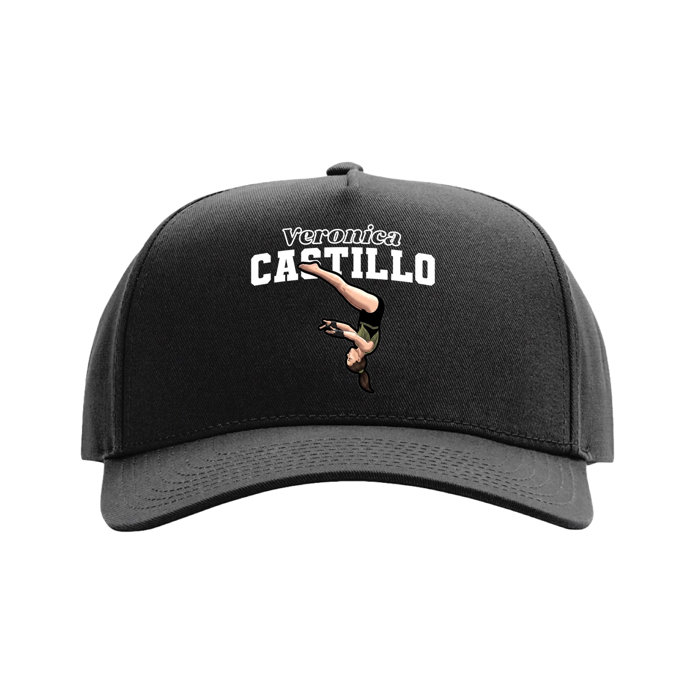 Full Fabric Five-Panel Champ Cap — Name Arch in Black