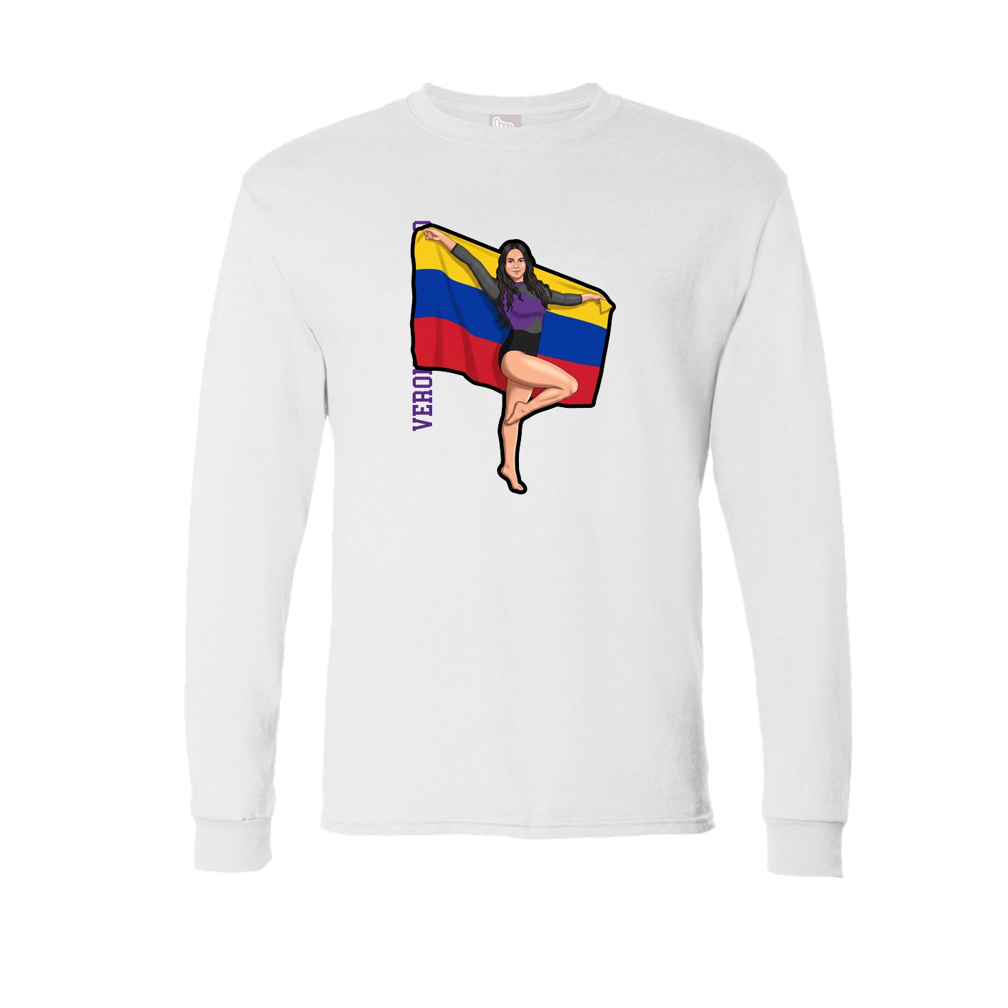 Long Sleeve Tee — Name Vertical in White