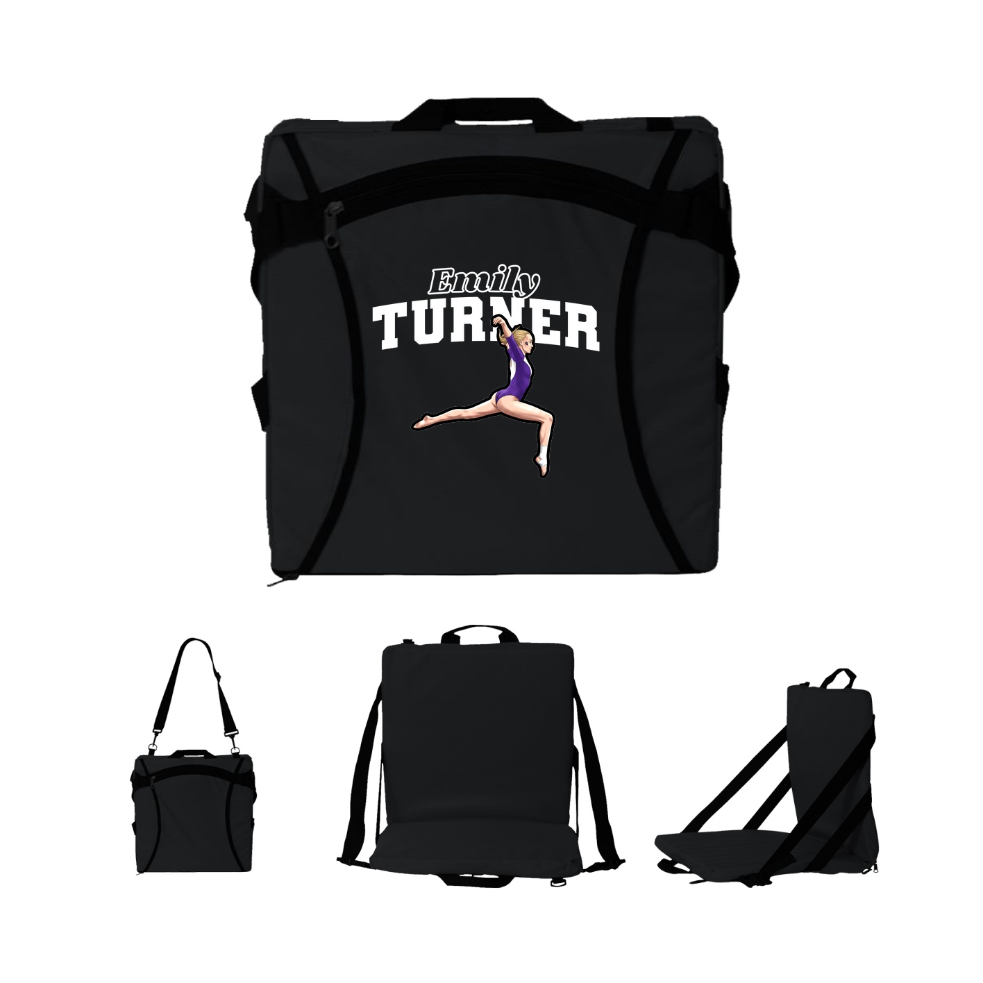 Folding Stadium Seat — Name Arch in Black