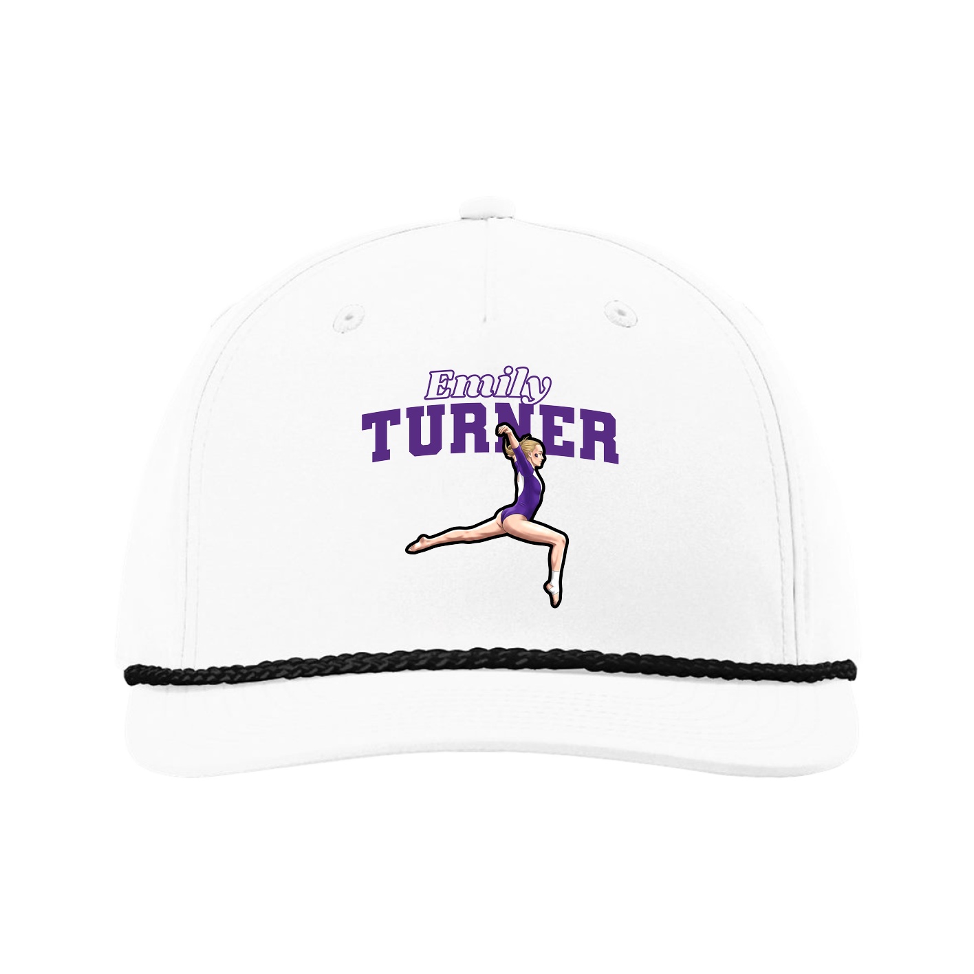 Five-Panel Classic Rope Cap — Name Arch in White