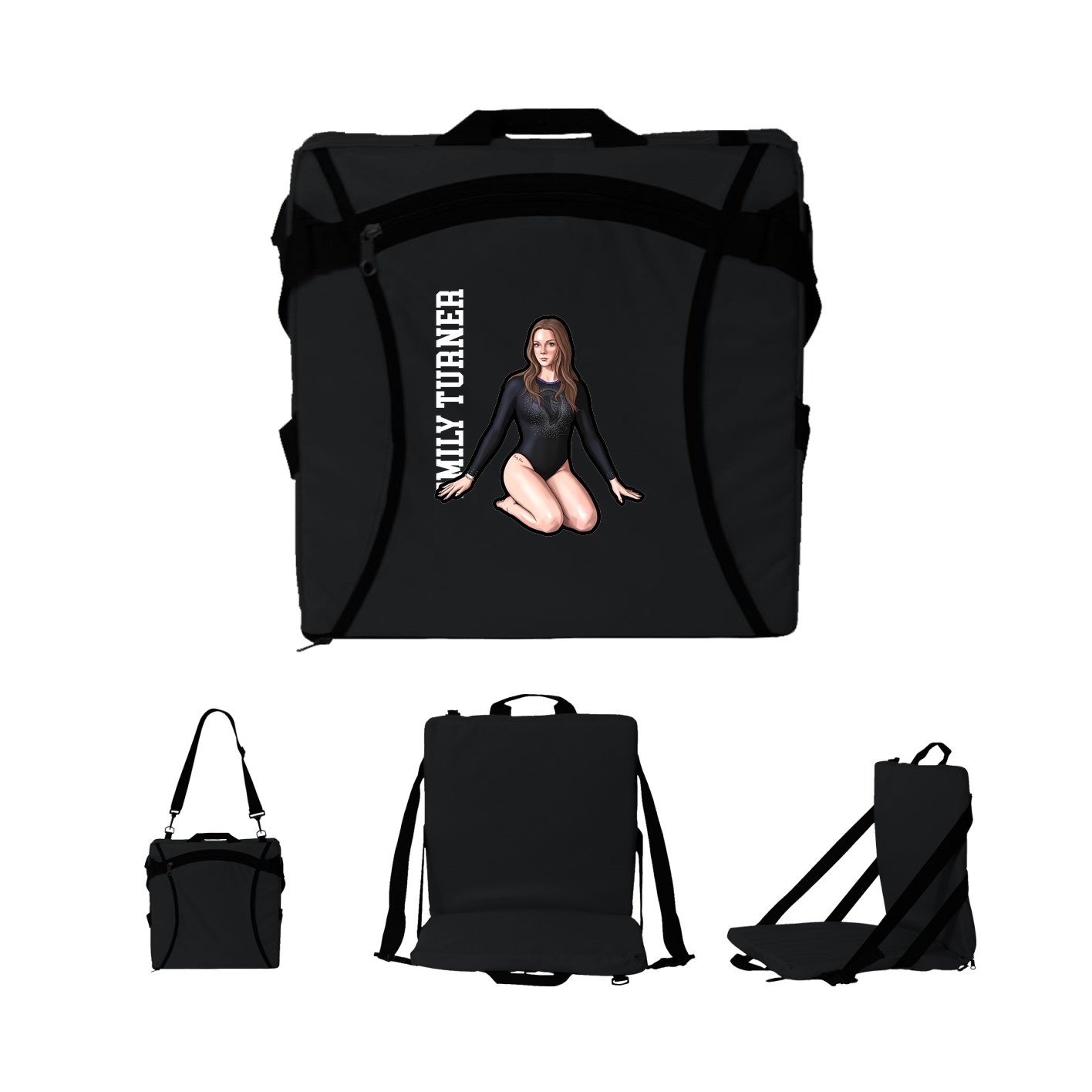 Folding Stadium Seat — Name Vertical in Black