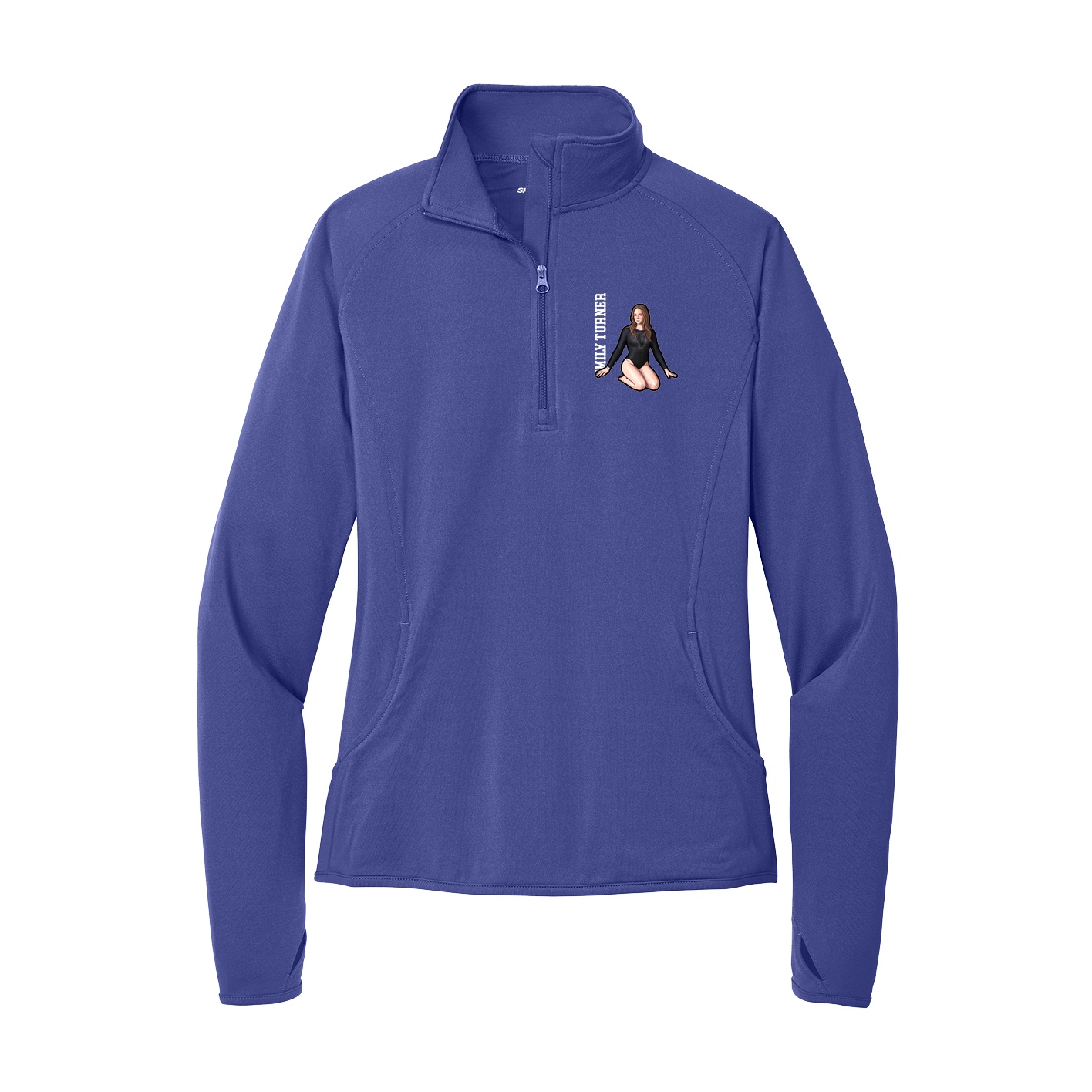 Women's Q-Zip Pullover — Name Vertical in Purple