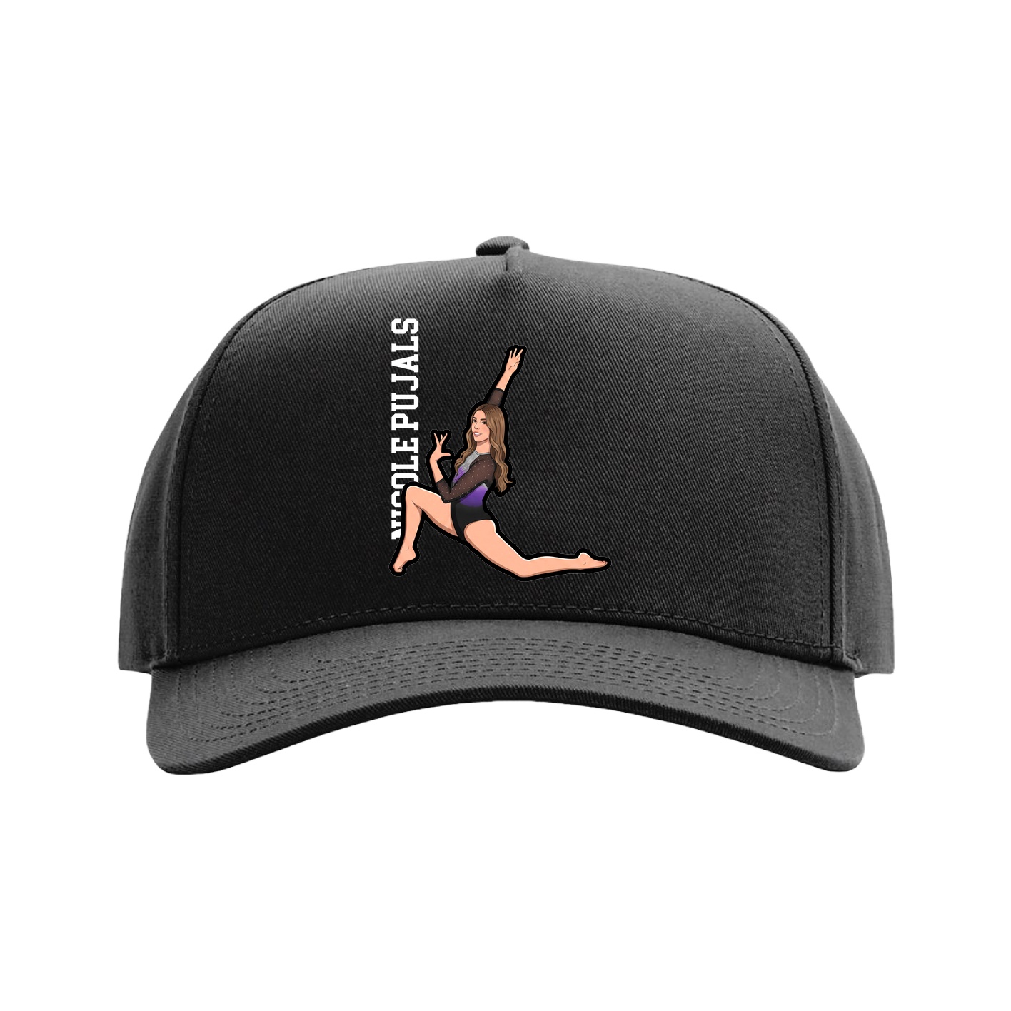 Full Fabric Five-Panel Champ Cap — Name Vertical in Black