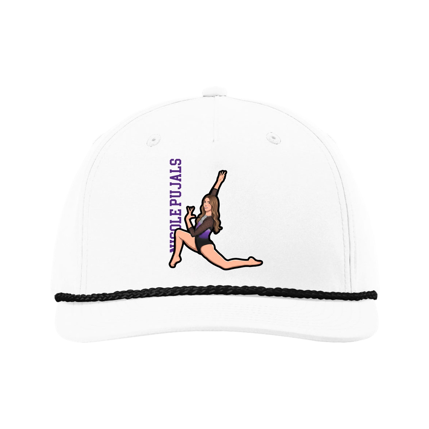 Five-Panel Classic Rope Cap — Name Vertical in White