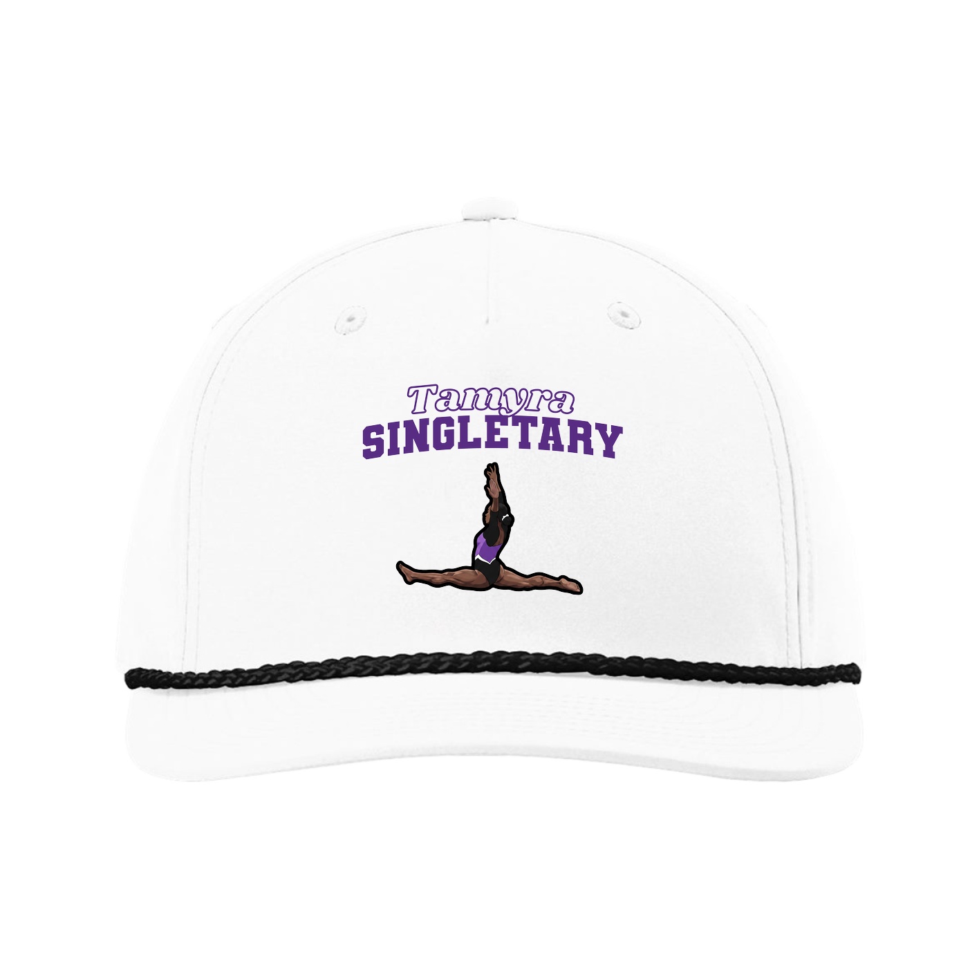 Five-Panel Classic Rope Cap — Name Arch in White