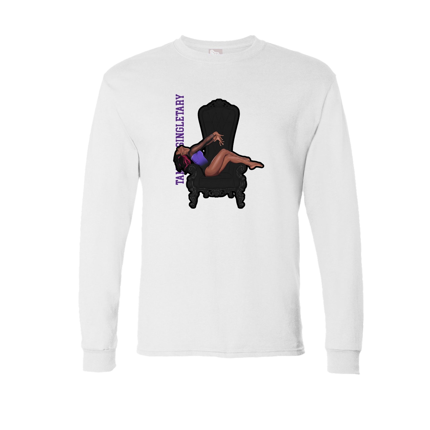 Long Sleeve Tee — Name Vertical in White