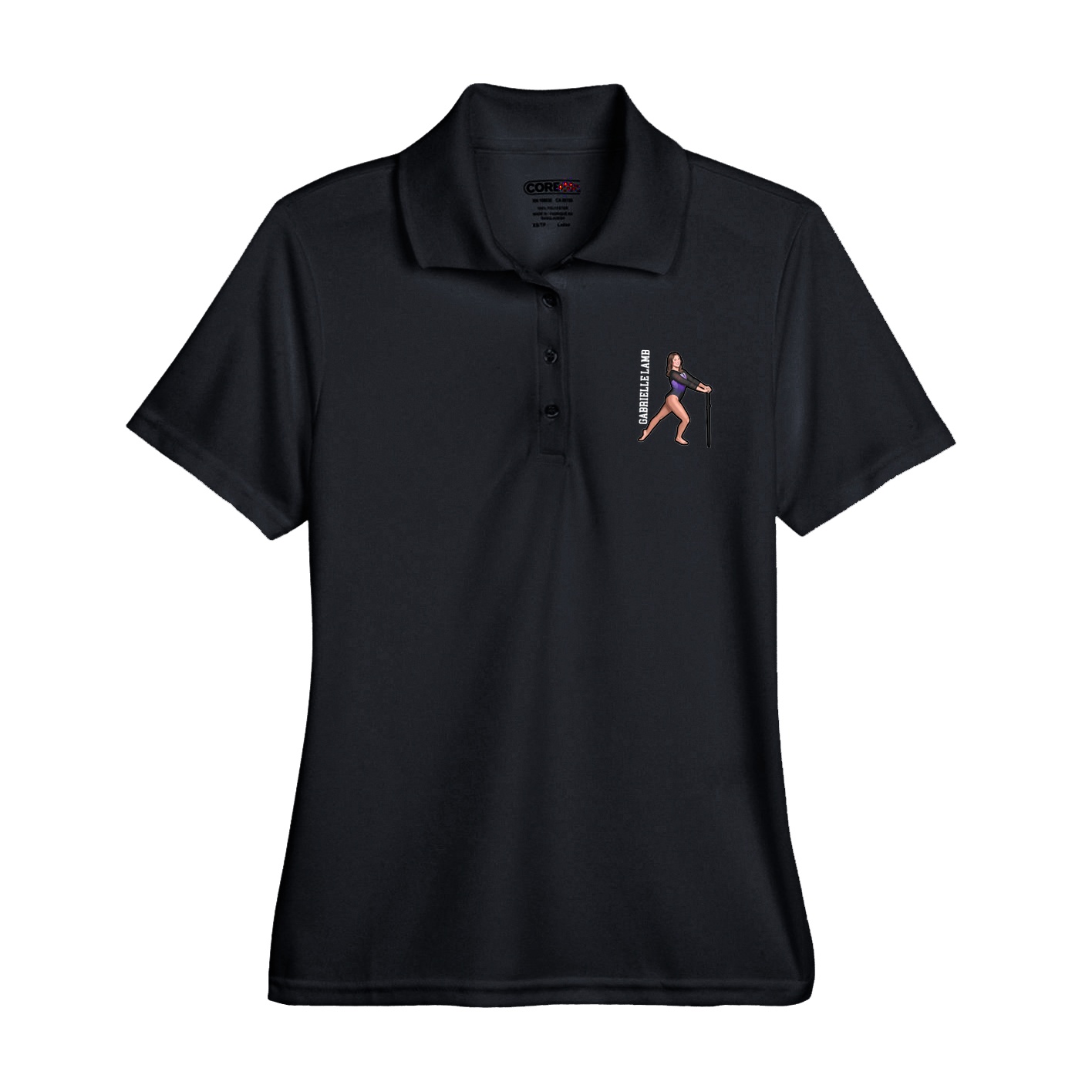 Womens Performance Polo — Name Vertical in Black
