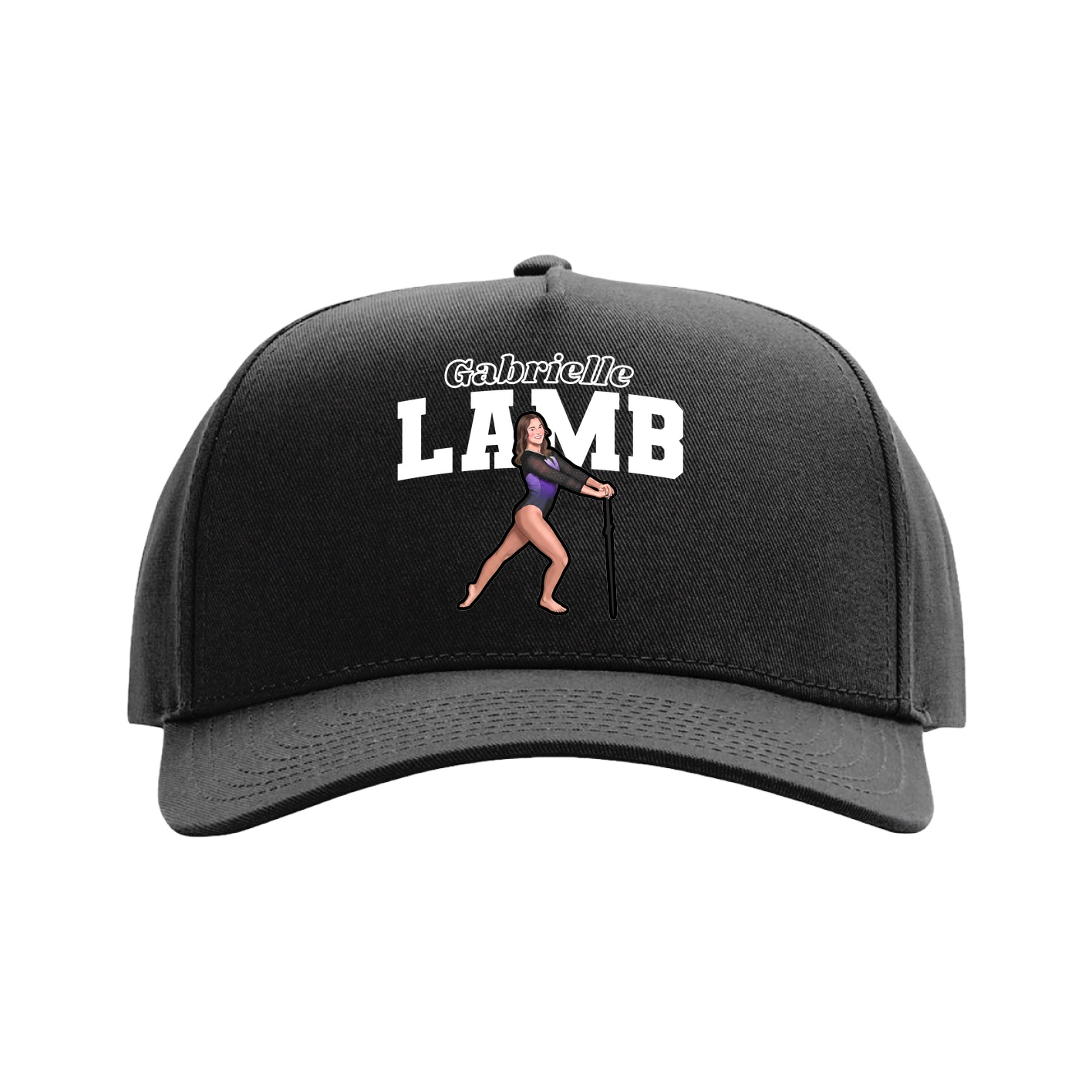 Full Fabric Five-Panel Champ Cap — Name Arch in Black
