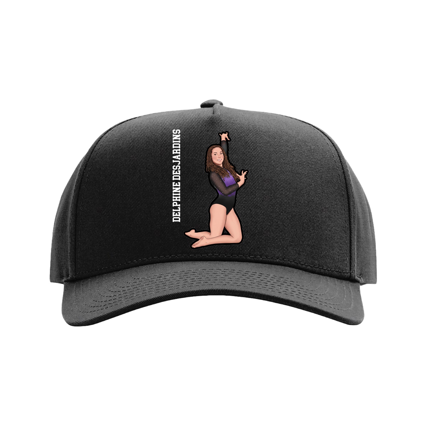 Full Fabric Five-Panel Champ Cap — Name Vertical in Black