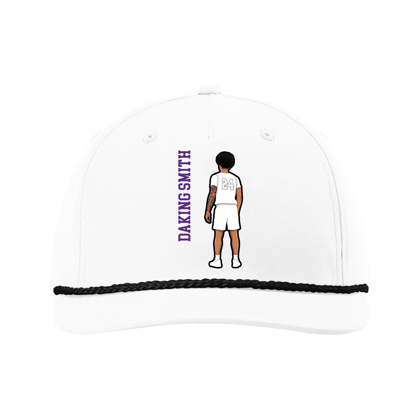 Five-Panel Classic Rope Cap — Name Vertical in White
