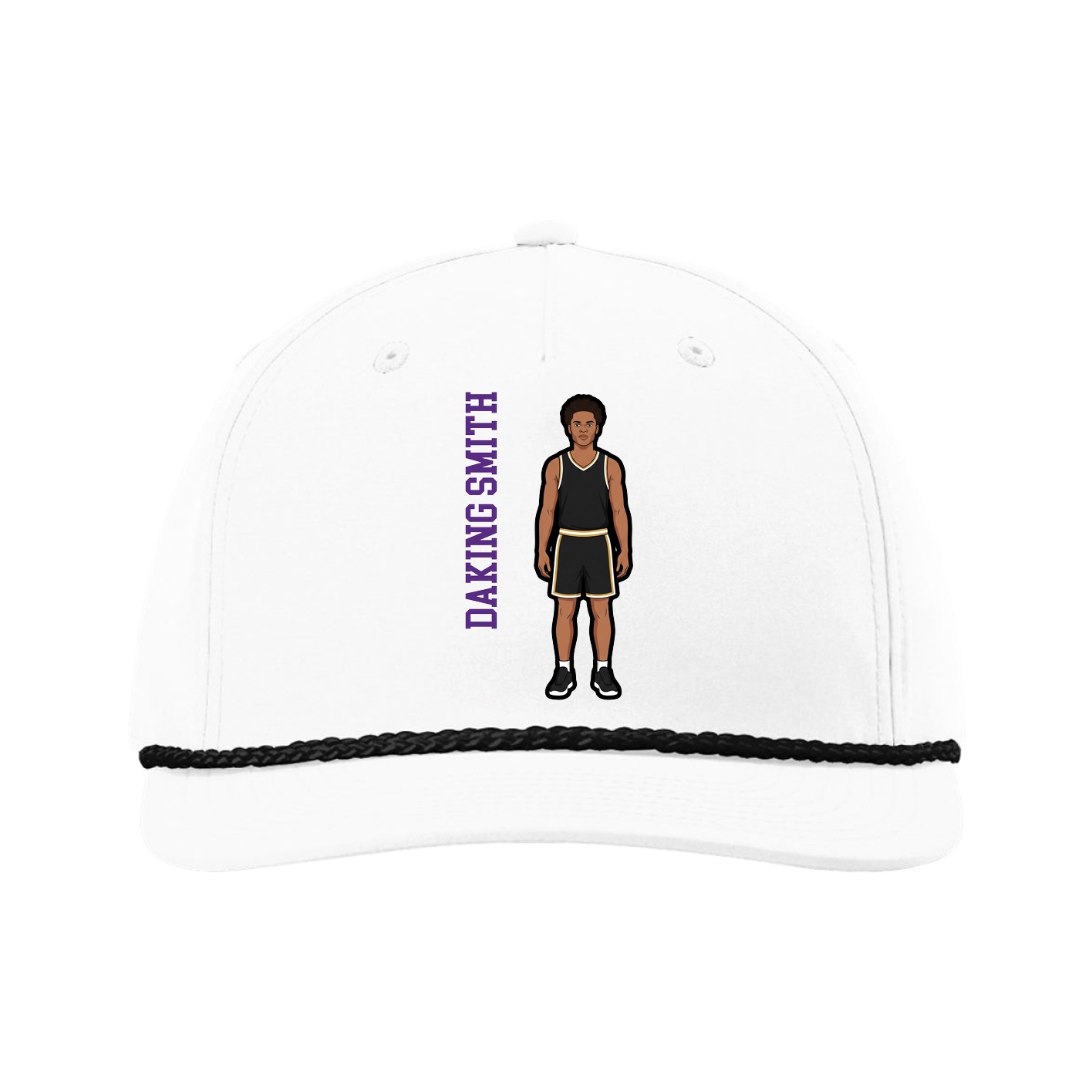 Five-Panel Classic Rope Cap — Name Vertical in White