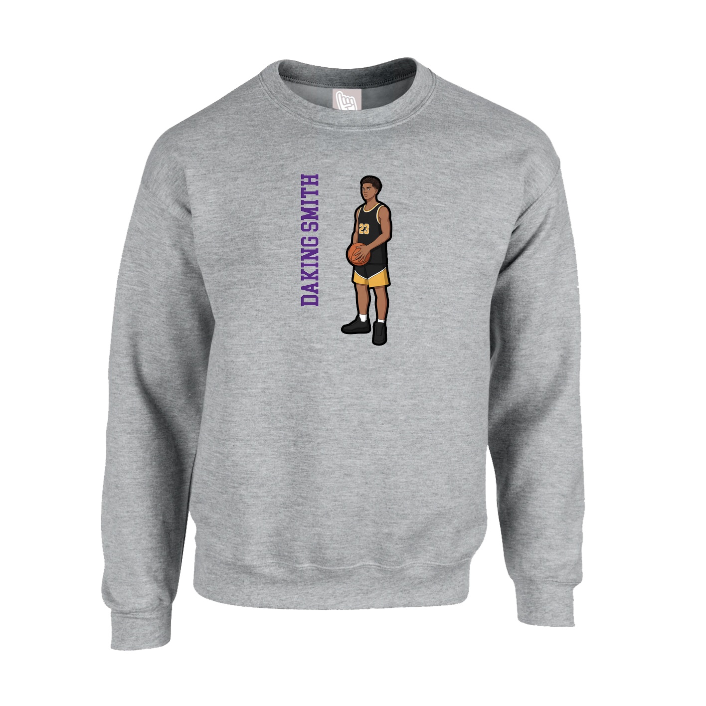Fleece Crew — Name Vertical in Grey
