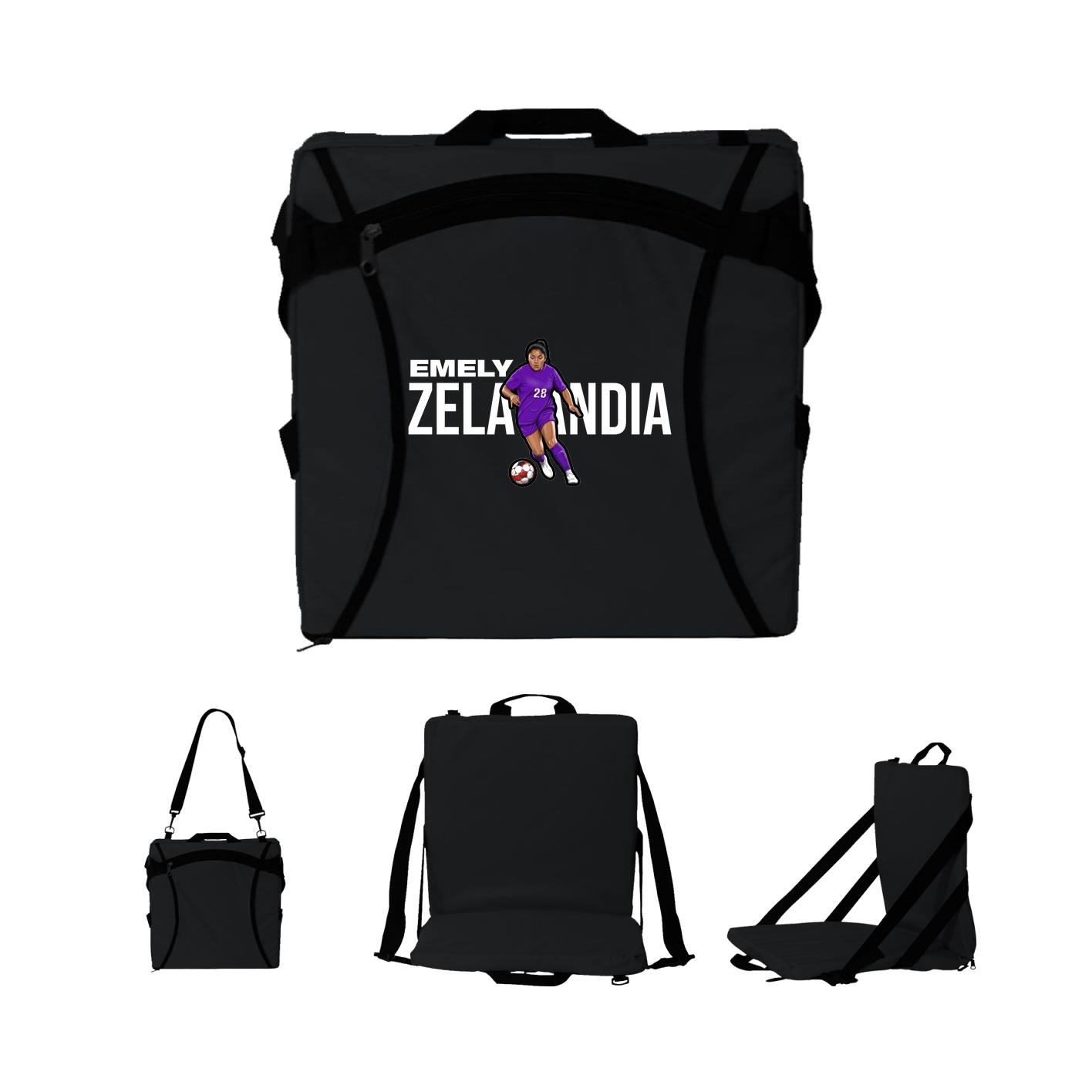 Folding Stadium Seat — Player Name in Black