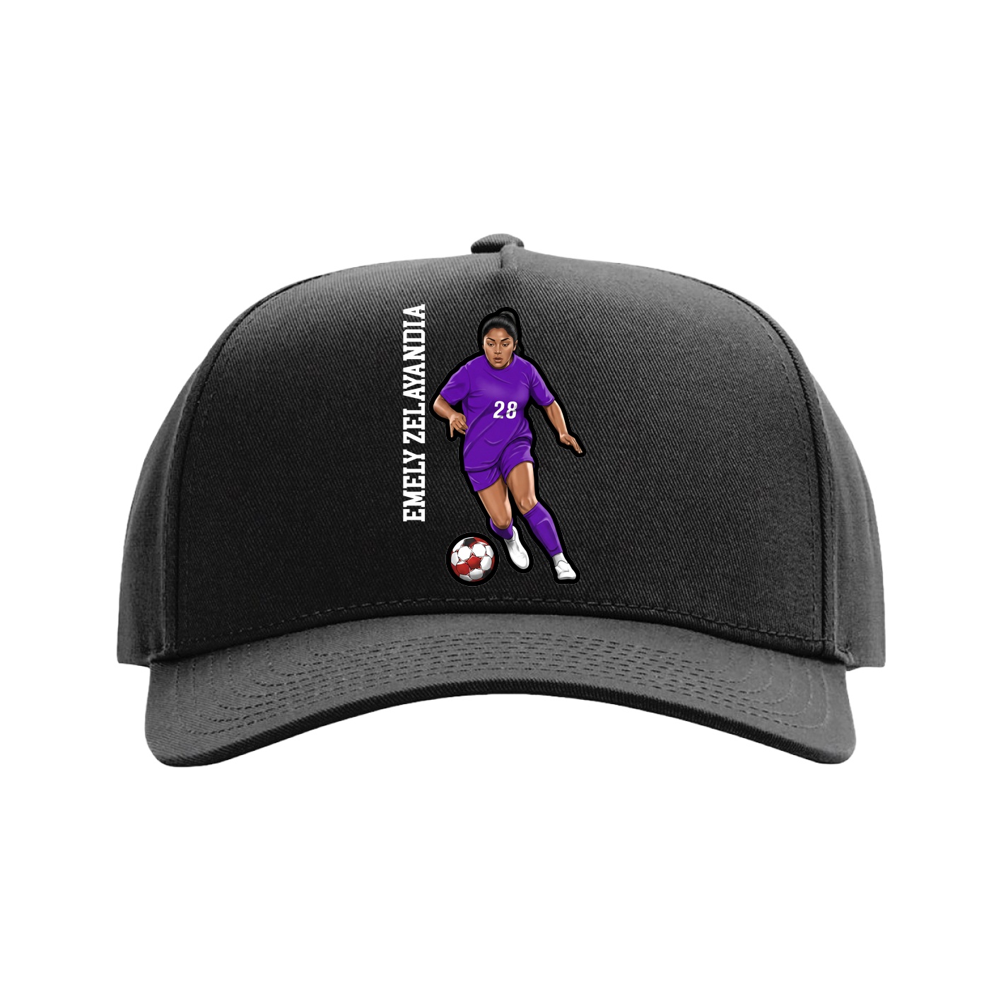 Full Fabric Five-Panel Champ Cap — Name Vertical in Black