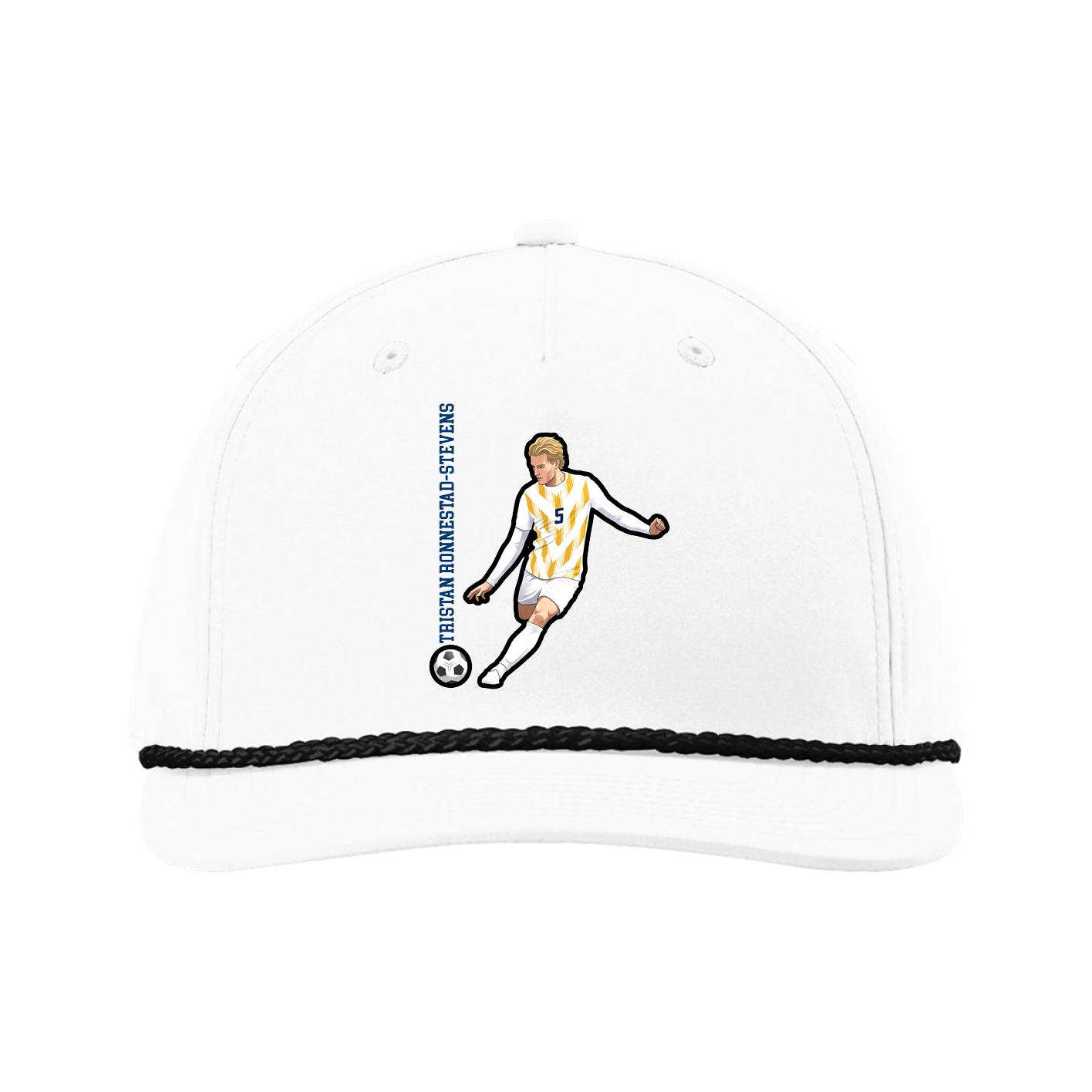 Five-Panel Classic Rope Cap — Name Vertical in White