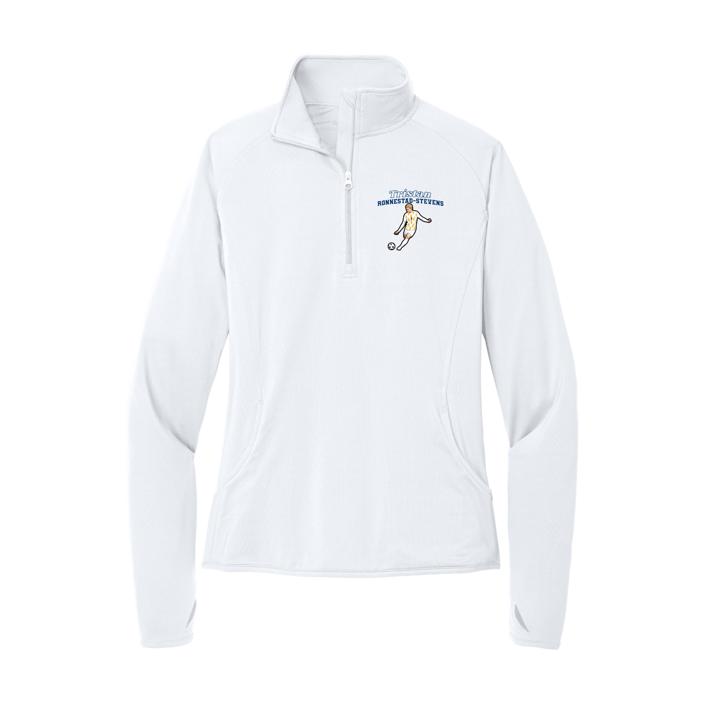Women's Q-Zip Pullover — Name Arch in White