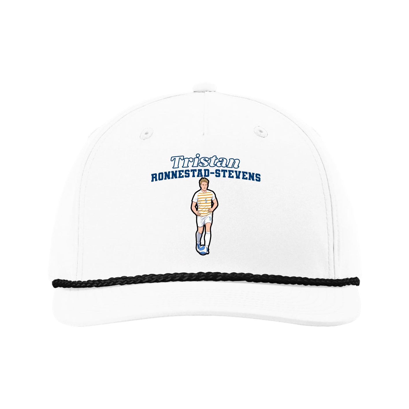 Five-Panel Classic Rope Cap — Name Arch in White