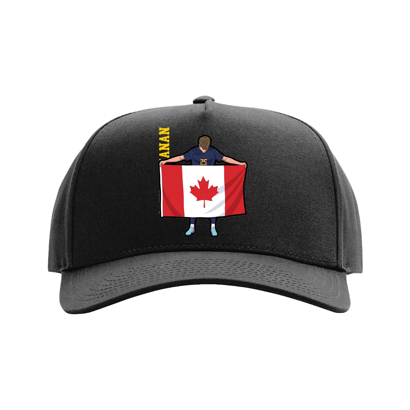 Full Fabric Five-Panel Champ Cap — Name Vertical in Black