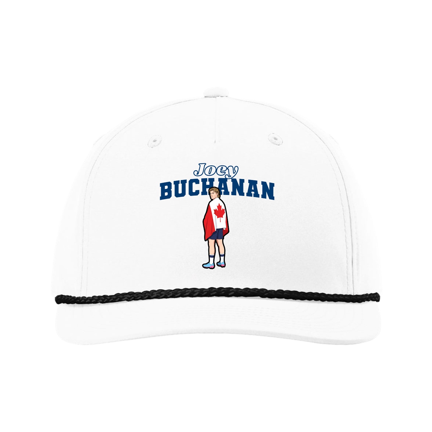 Five-Panel Classic Rope Cap — Name Arch in White