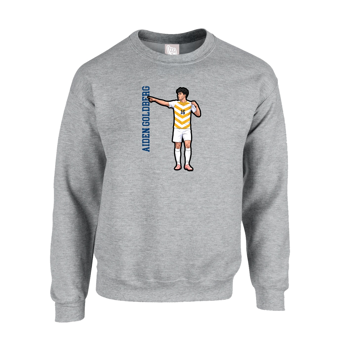 Fleece Crew — Name Vertical in Grey