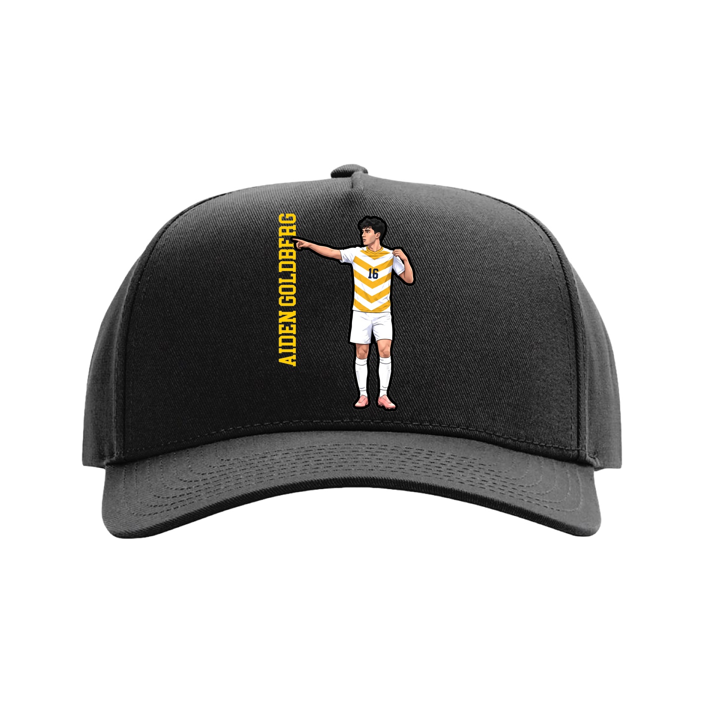 Full Fabric Five-Panel Champ Cap — Name Vertical in Black