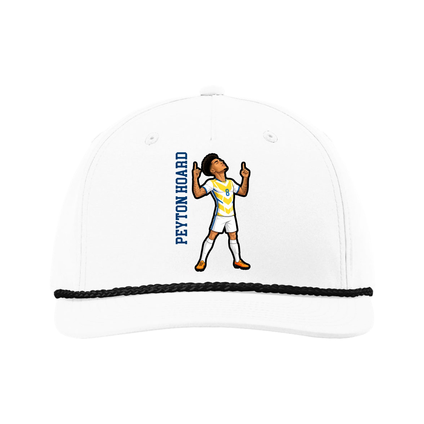 Five-Panel Classic Rope Cap — Name Vertical in White