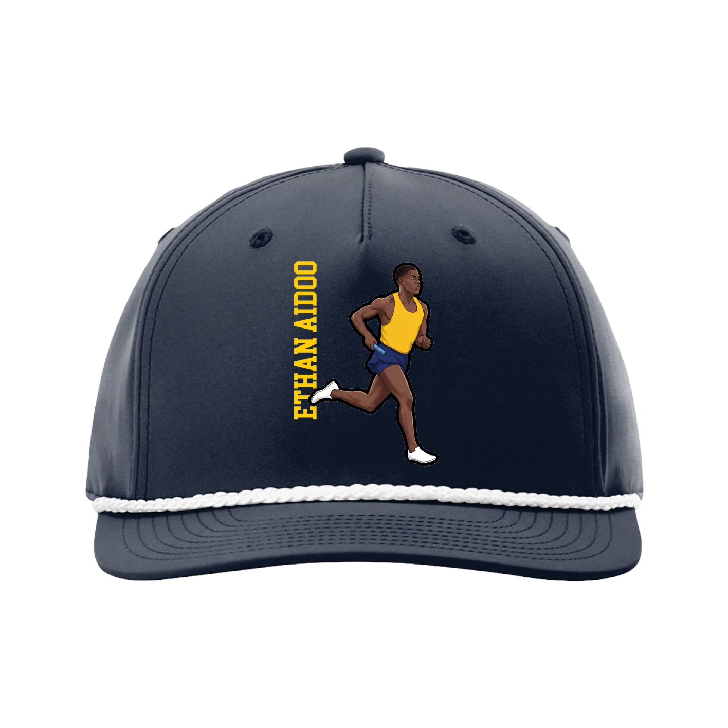 Five-Panel Classic Rope Cap — Name Vertical in Navy