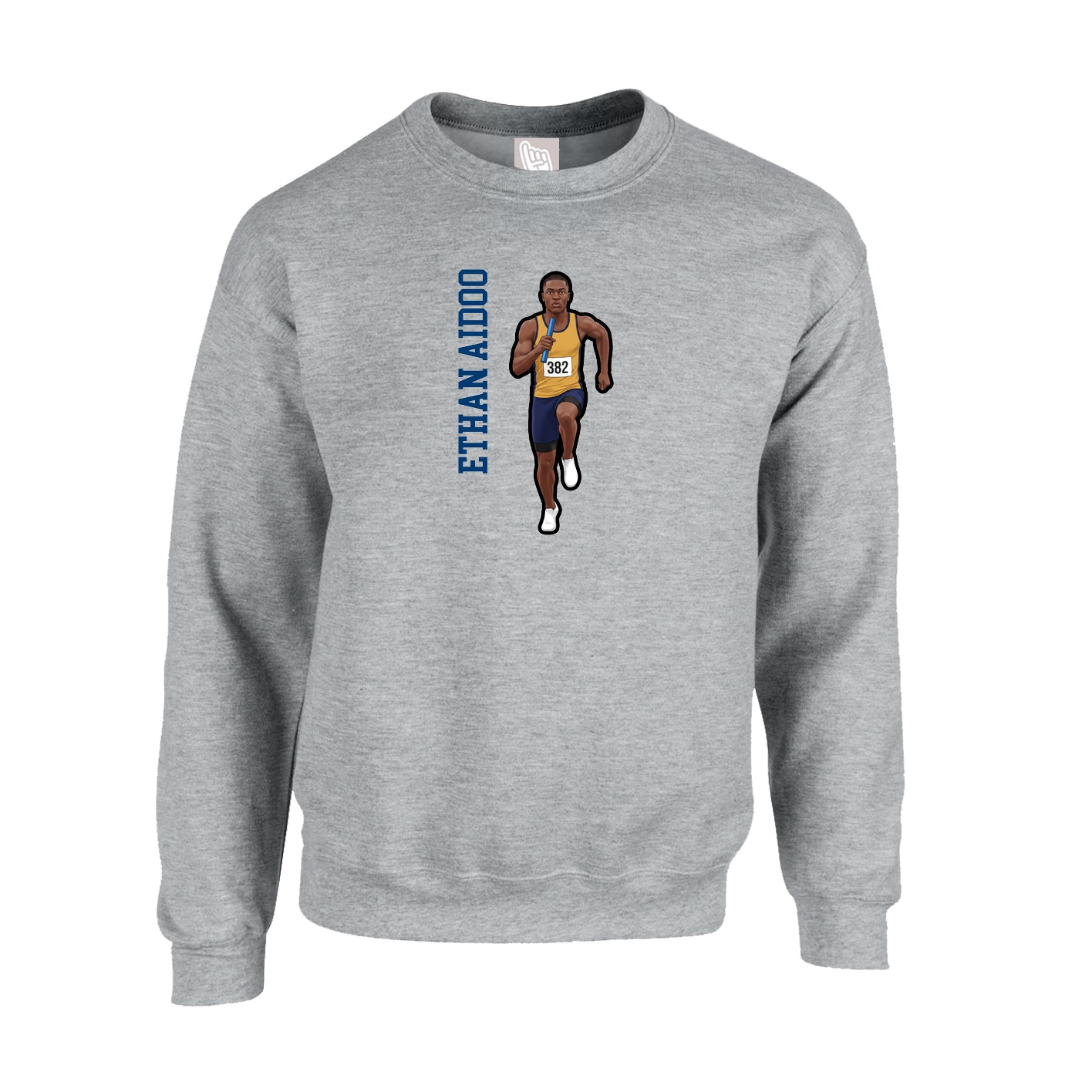 Fleece Crew — Name Vertical in Grey
