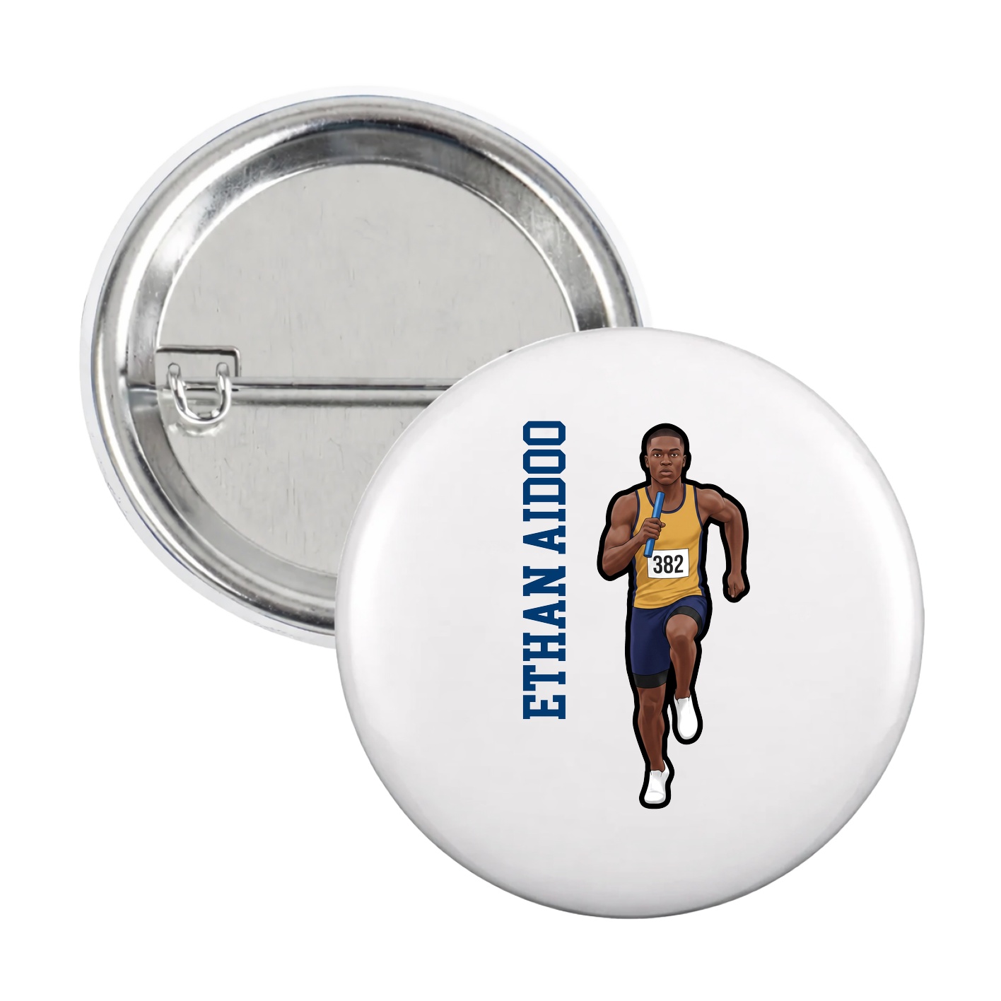 Game Day Button — Name Vertical in White
