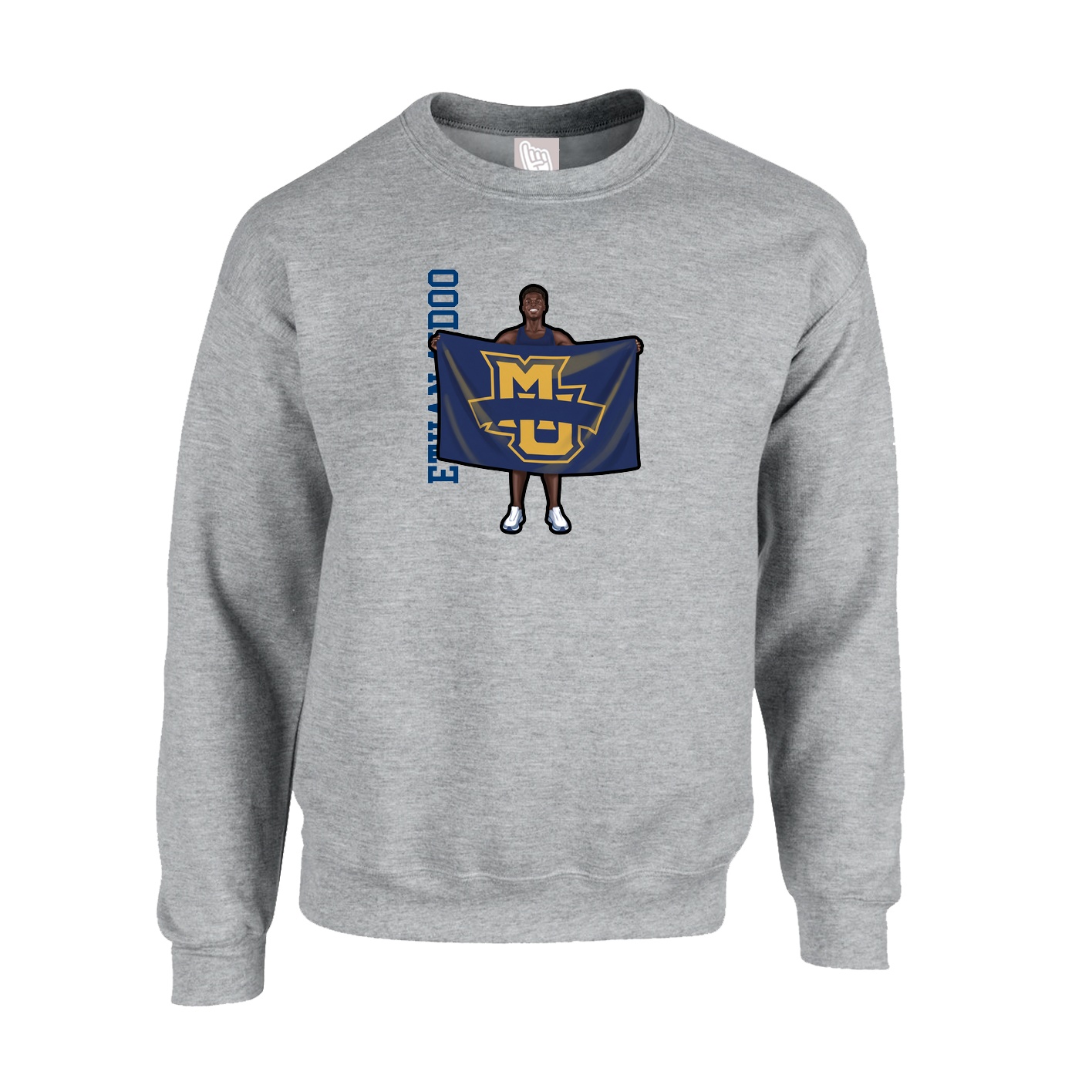 Fleece Crew — Name Vertical in Grey