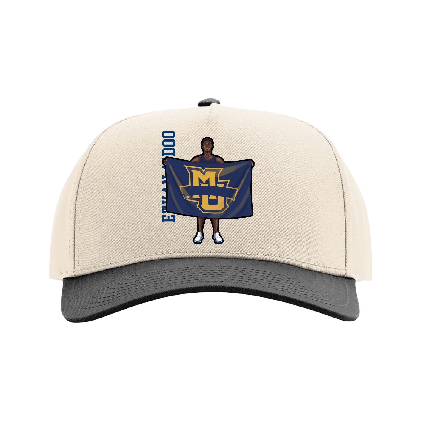 Full Fabric Five-Panel Champ Cap — Name Vertical in Cream/Black