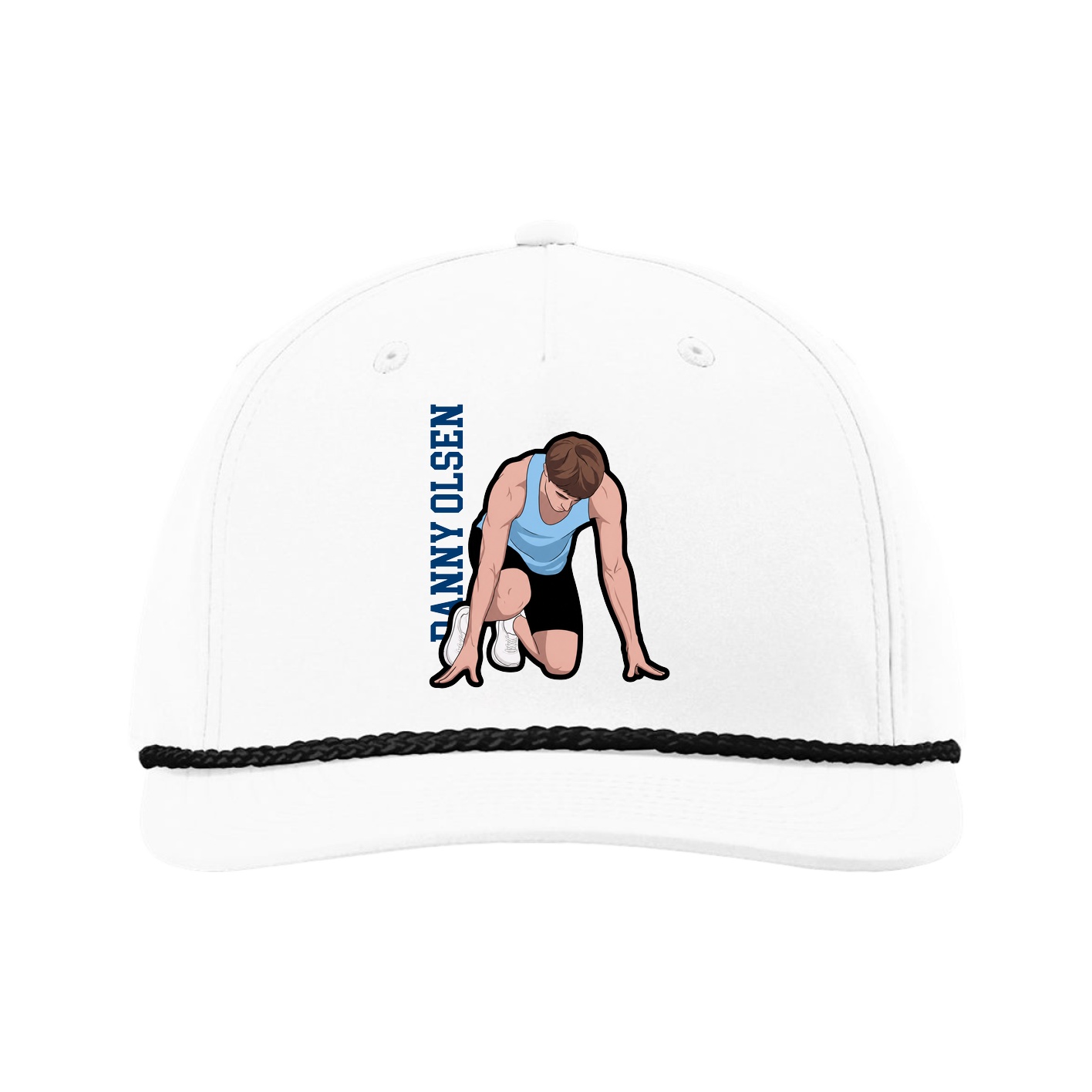 Five-Panel Classic Rope Cap — Name Vertical in White