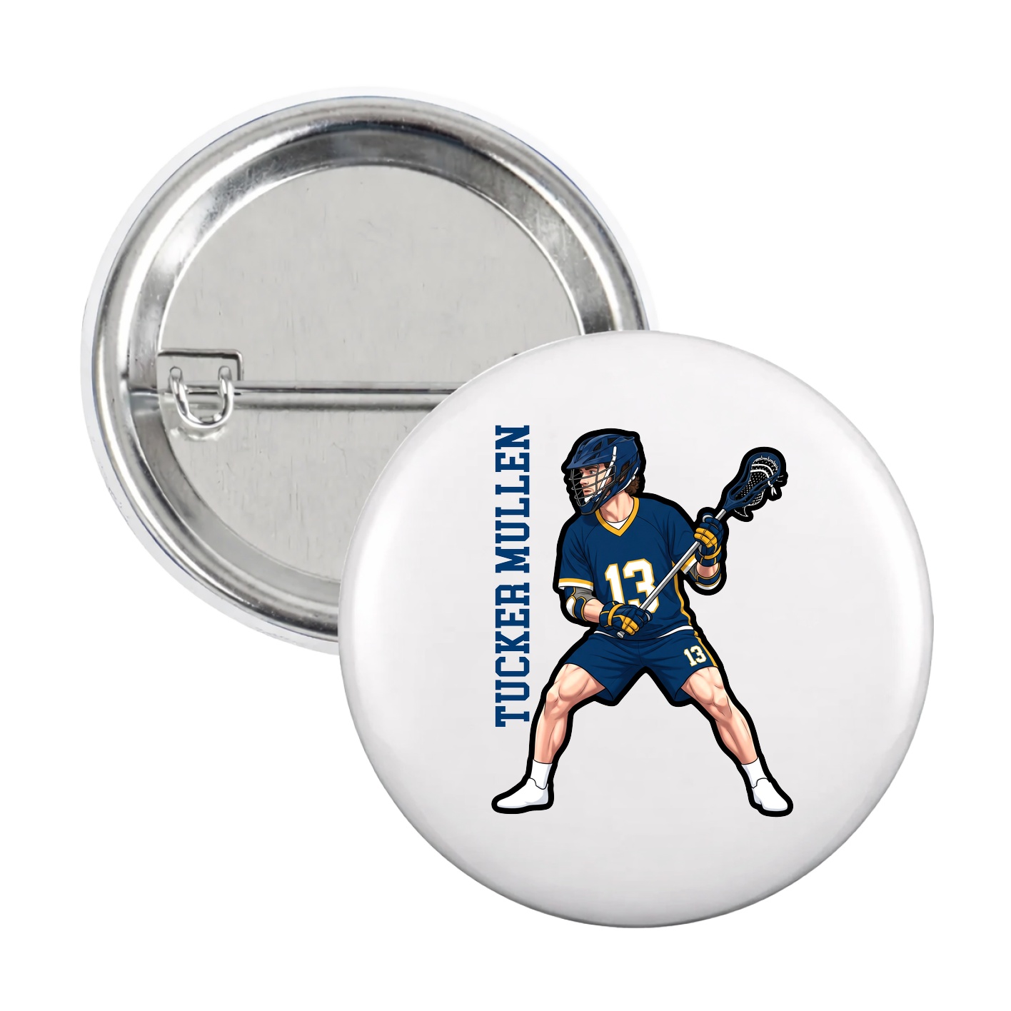 Game Day Button — Name Vertical in White