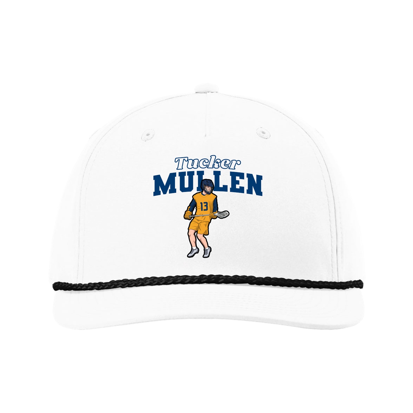 Five-Panel Classic Rope Cap — Name Arch in White