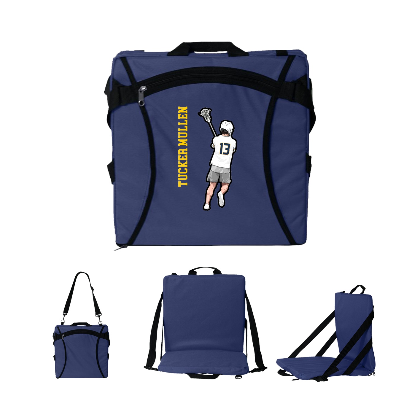 Folding Stadium Seat — Name Vertical in Navy