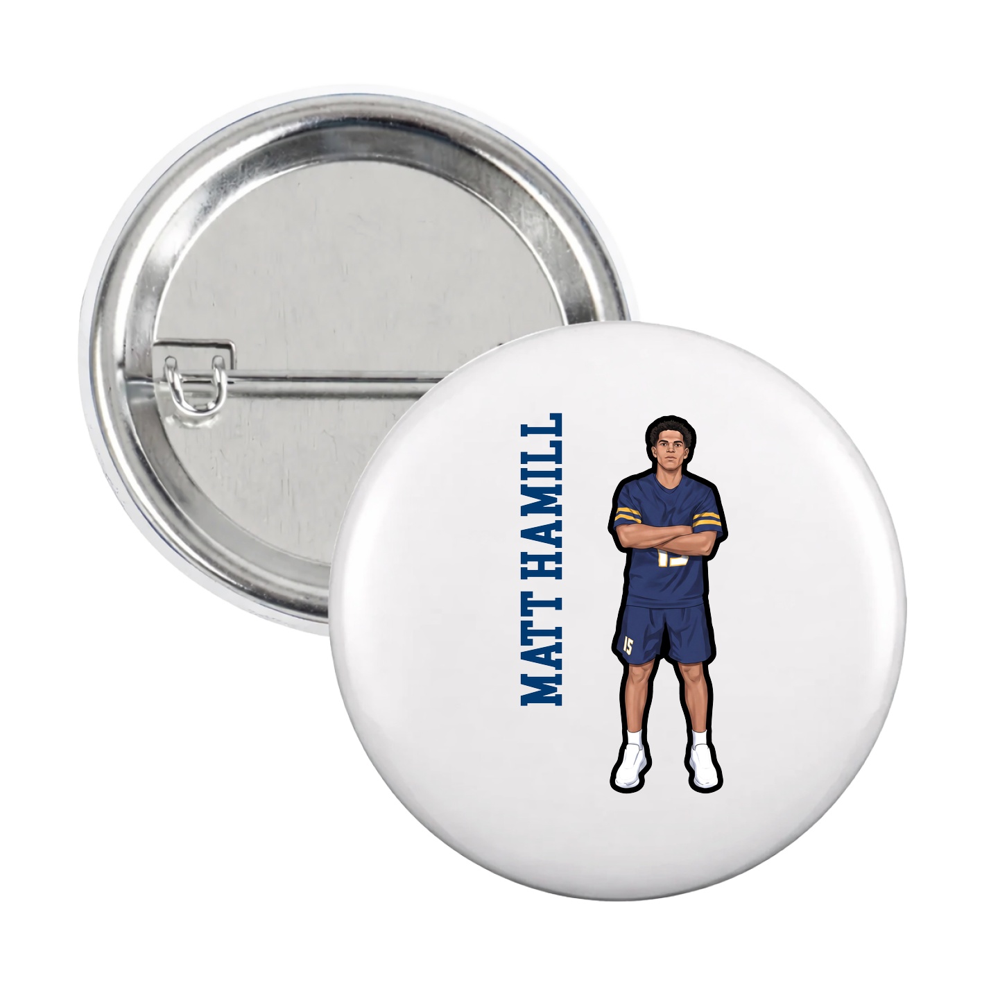 Game Day Button — Name Vertical in White