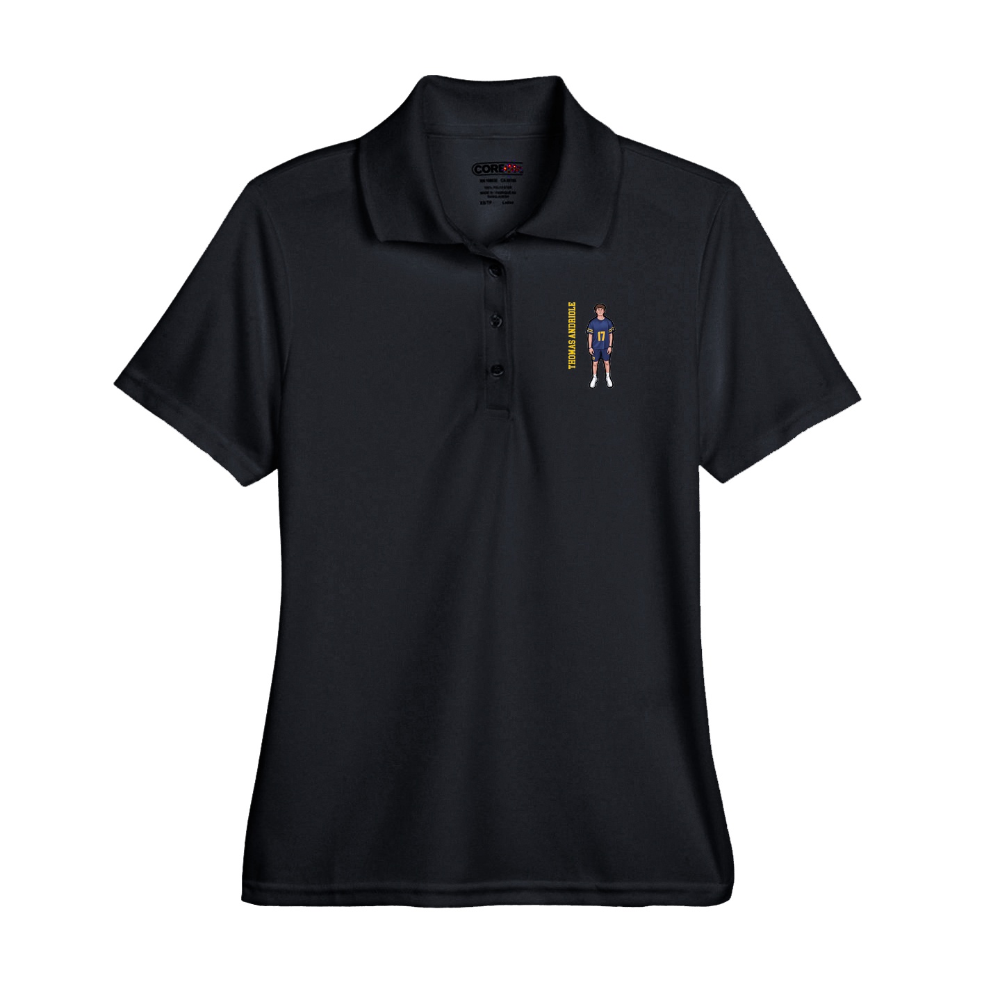 Performance Polo — Name Vertical in Black