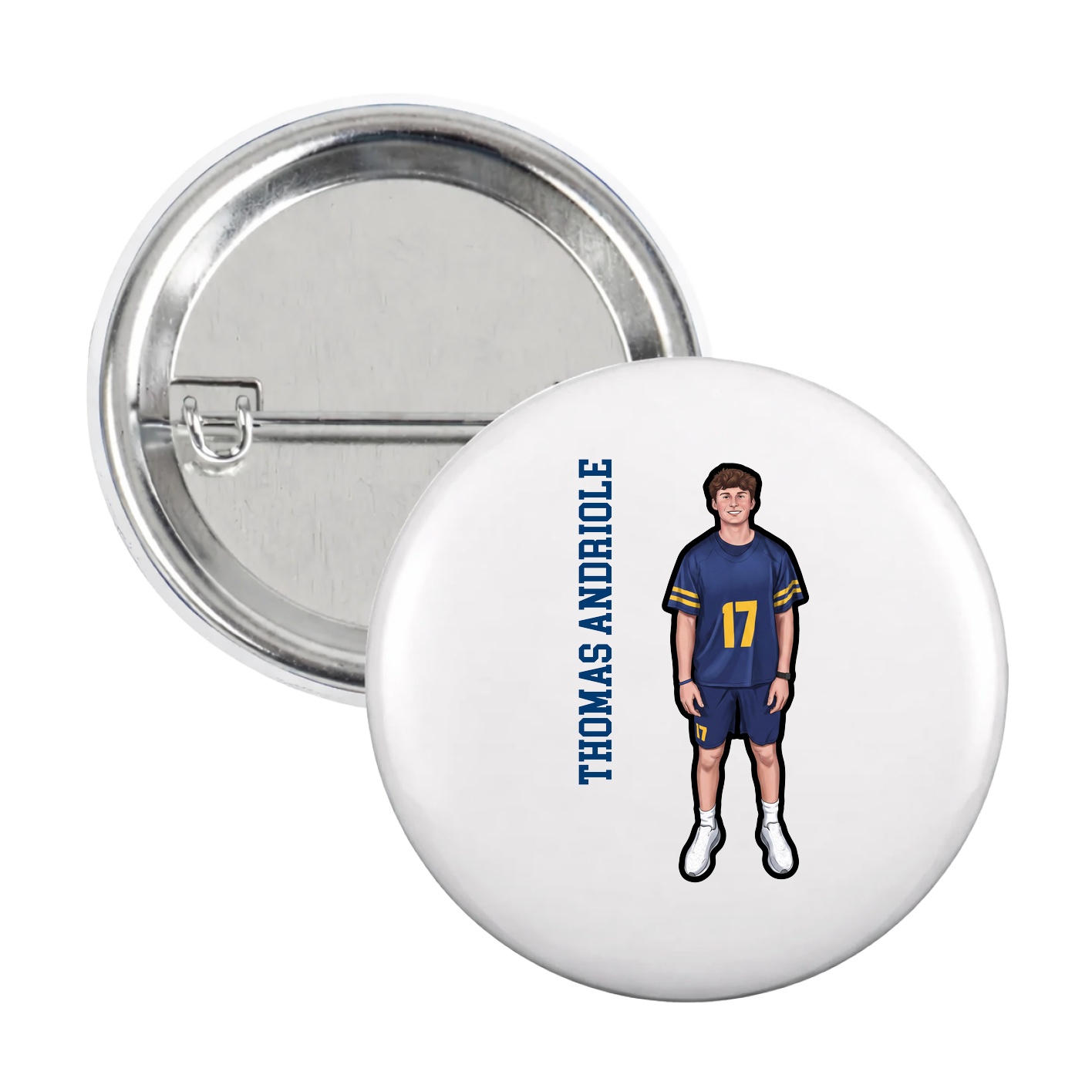 Game Day Button — Name Vertical in White