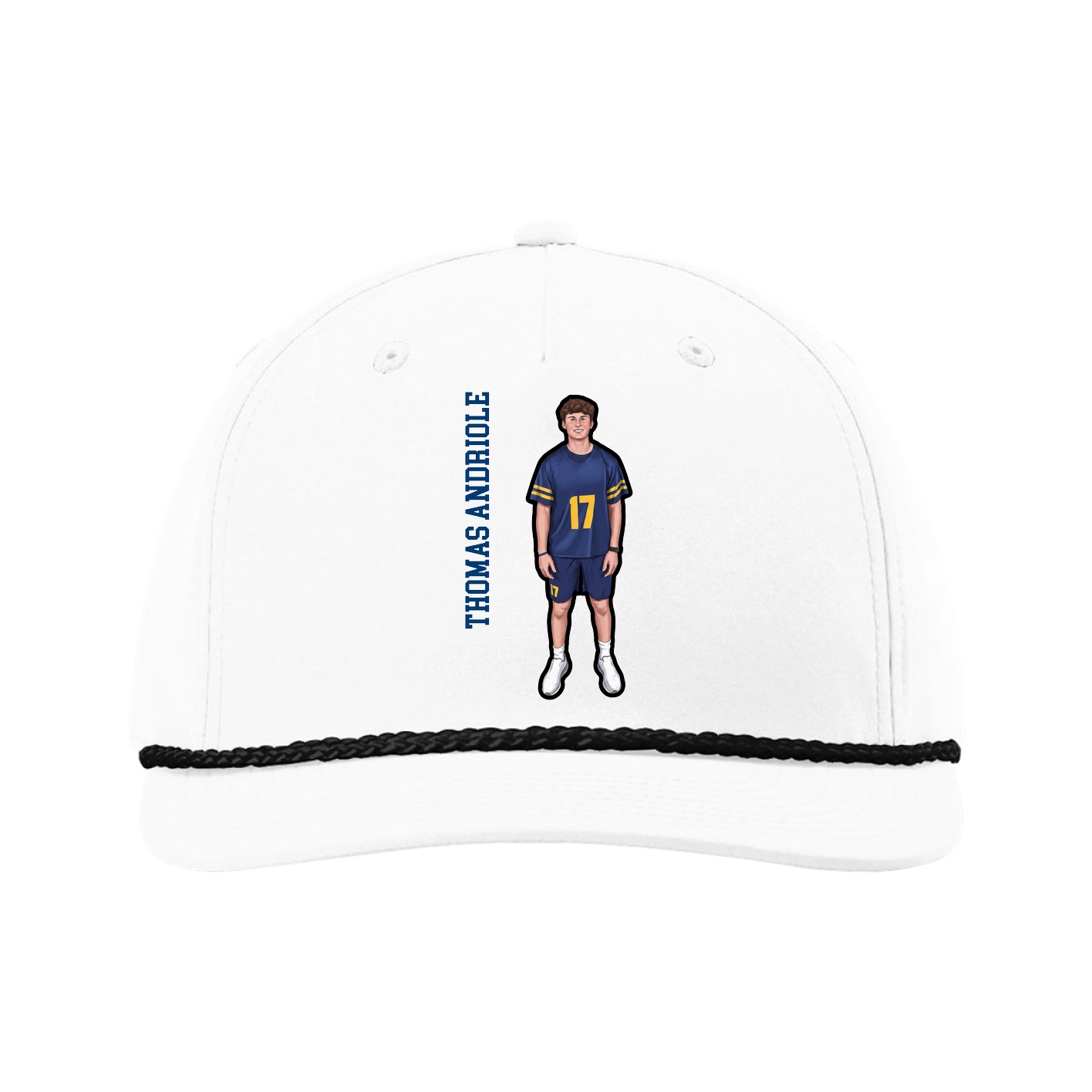 Five-Panel Classic Rope Cap — Name Vertical in White