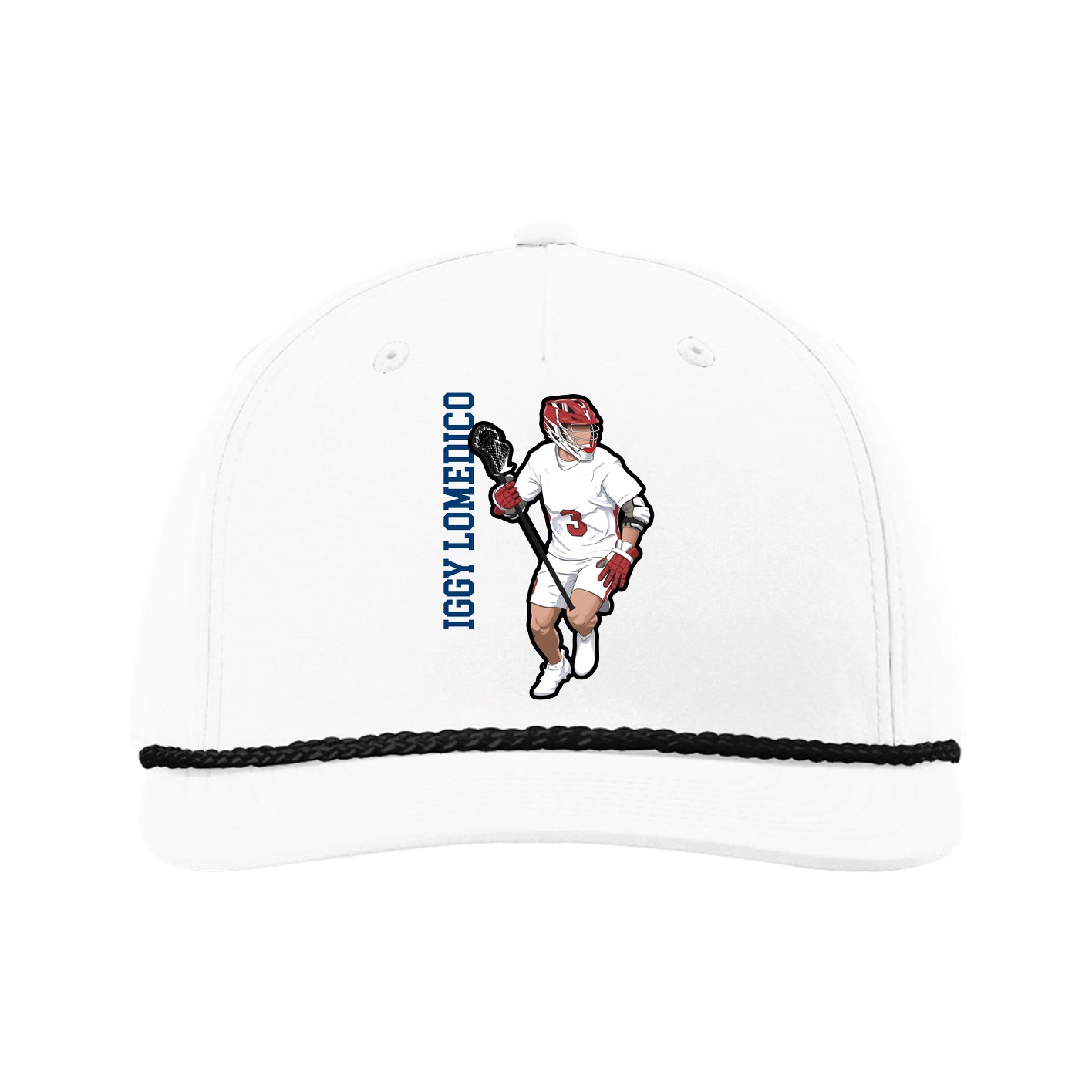 Five-Panel Classic Rope Cap — Name Vertical in White