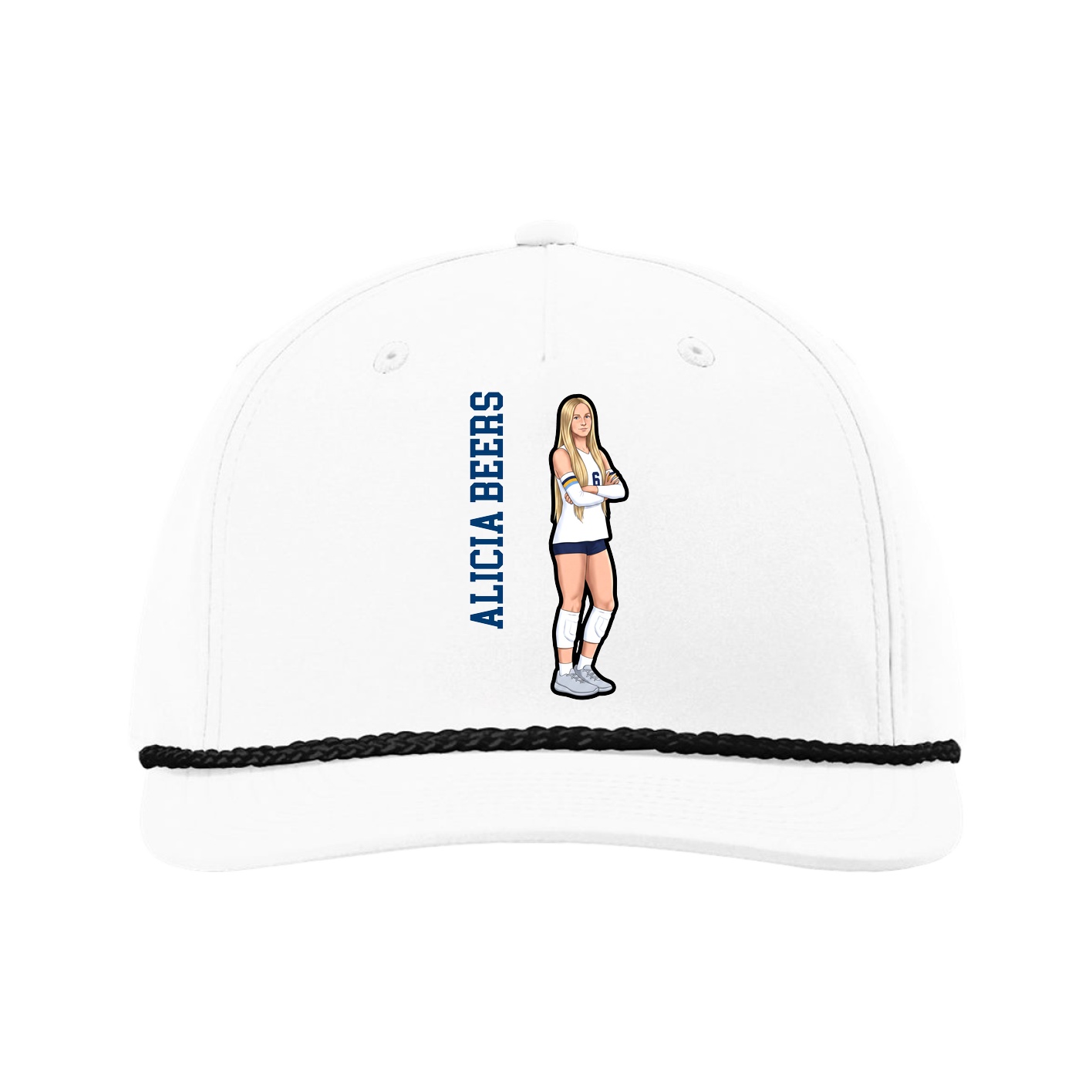 Five-Panel Classic Rope Cap — Name Vertical in White