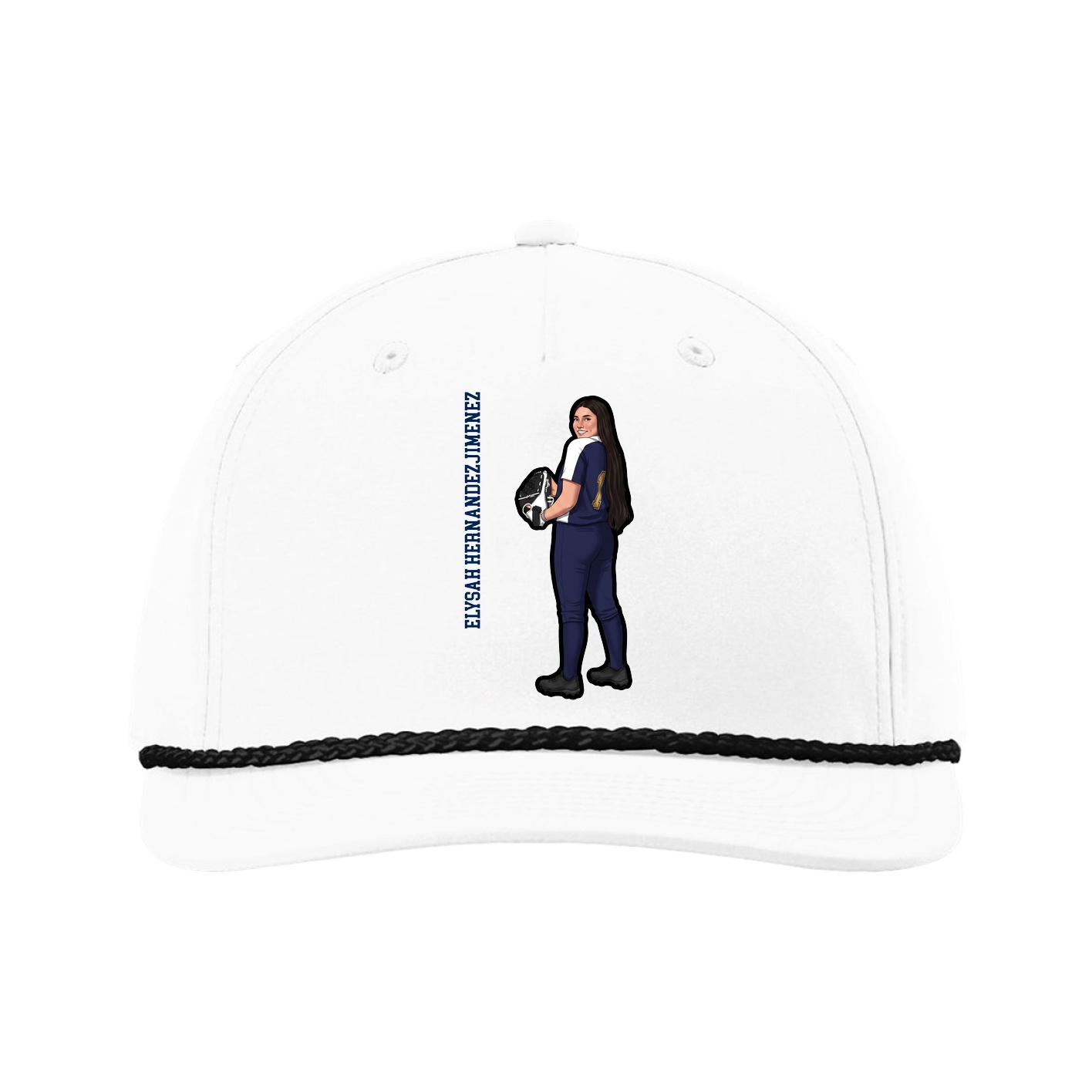 Five-Panel Classic Rope Cap — Name Vertical in White